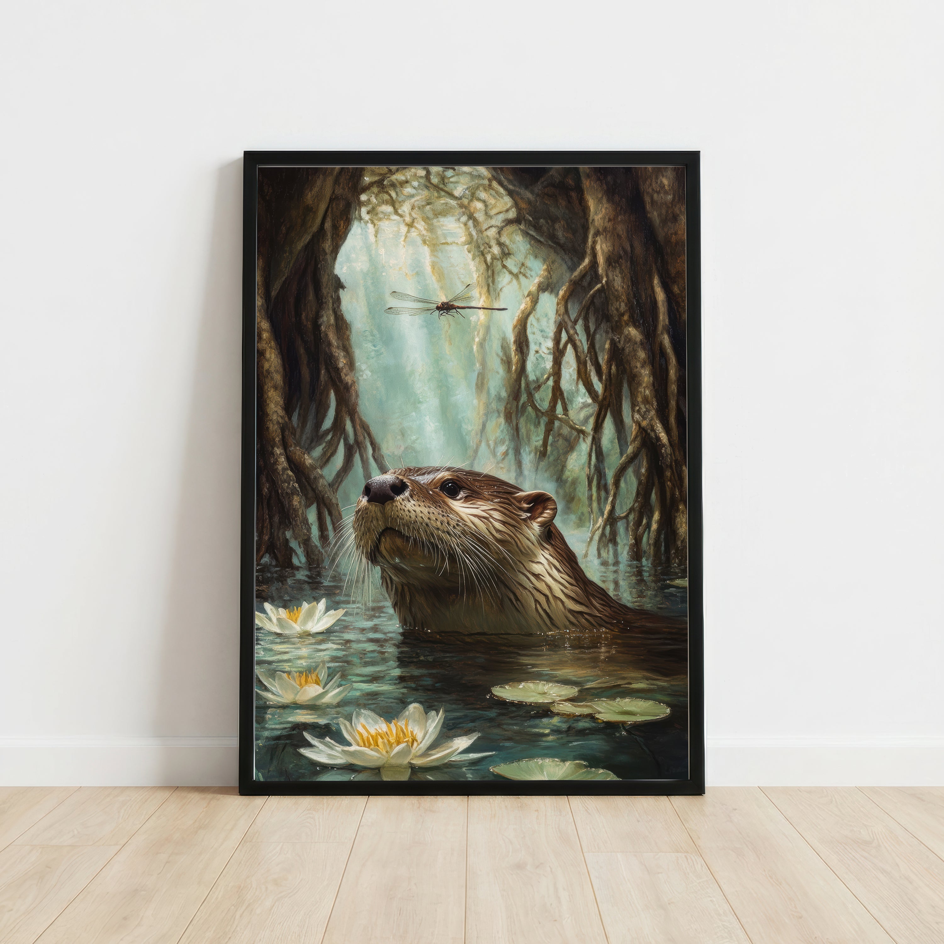 Woodland Otter Waterlily Art Print