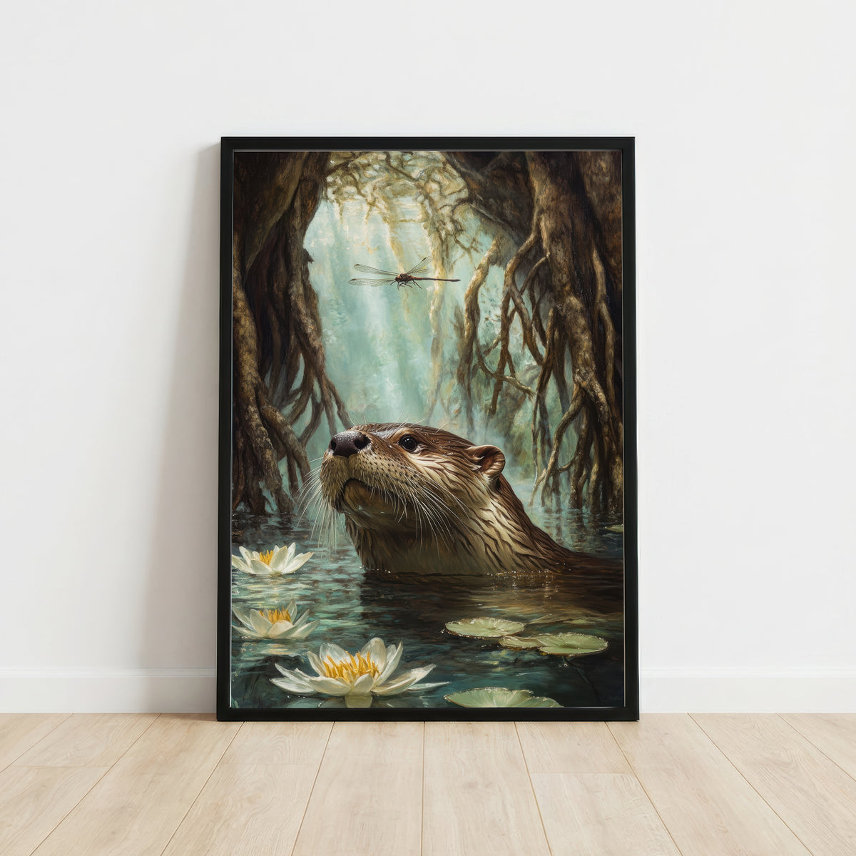 Woodland Otter Waterlily Art Print