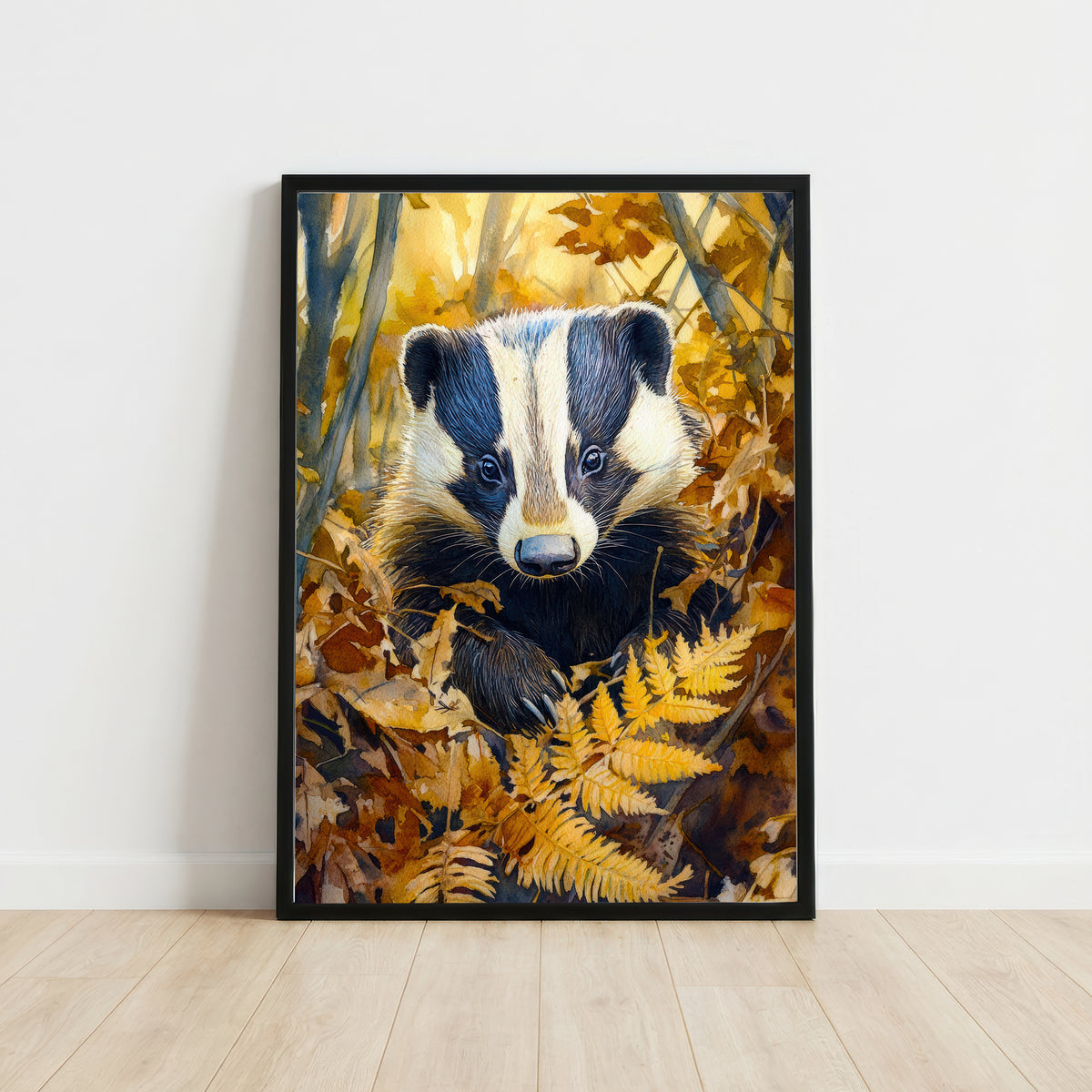 Badger Autumn Woodland Art Print