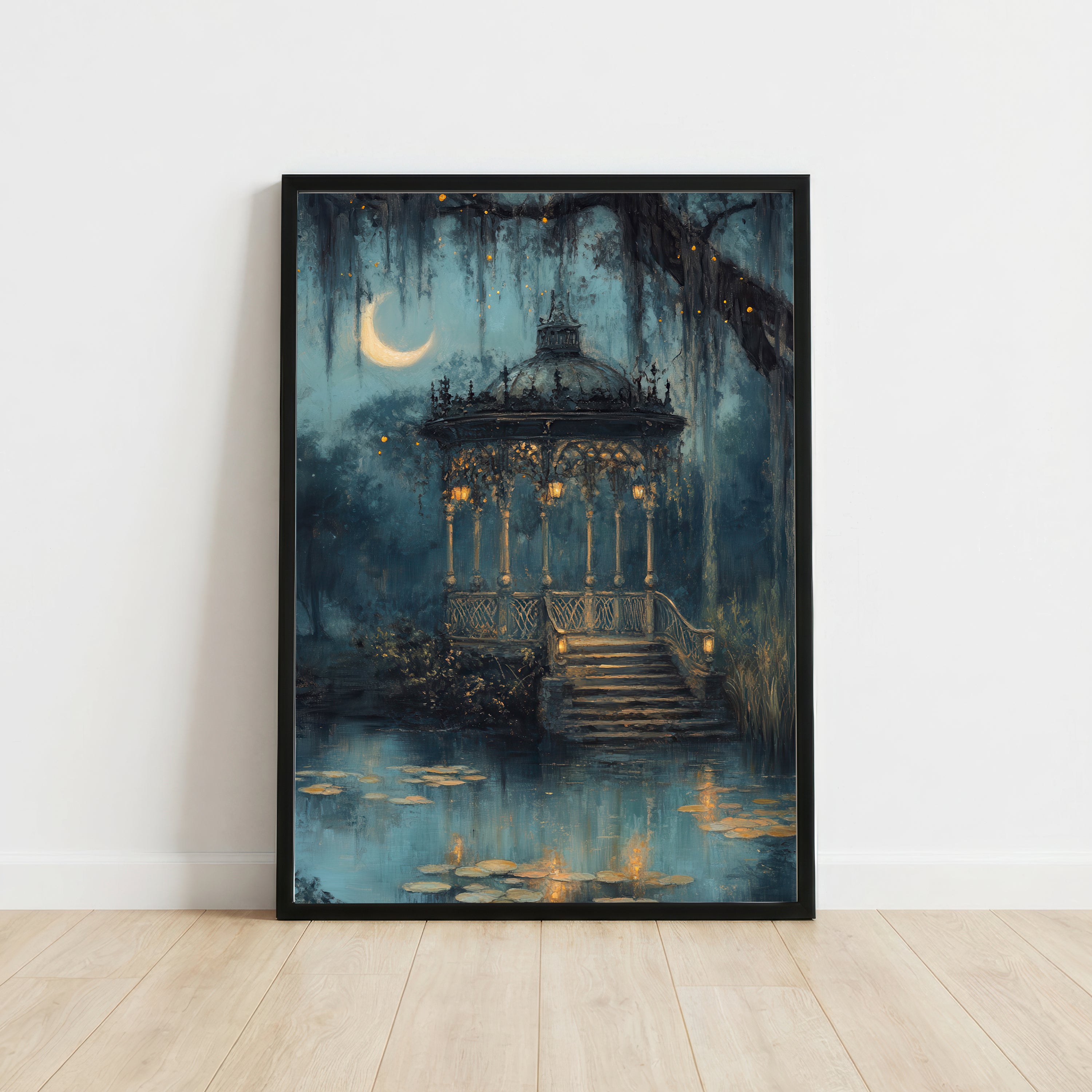 Moonlit Garden Gazebo Art Print