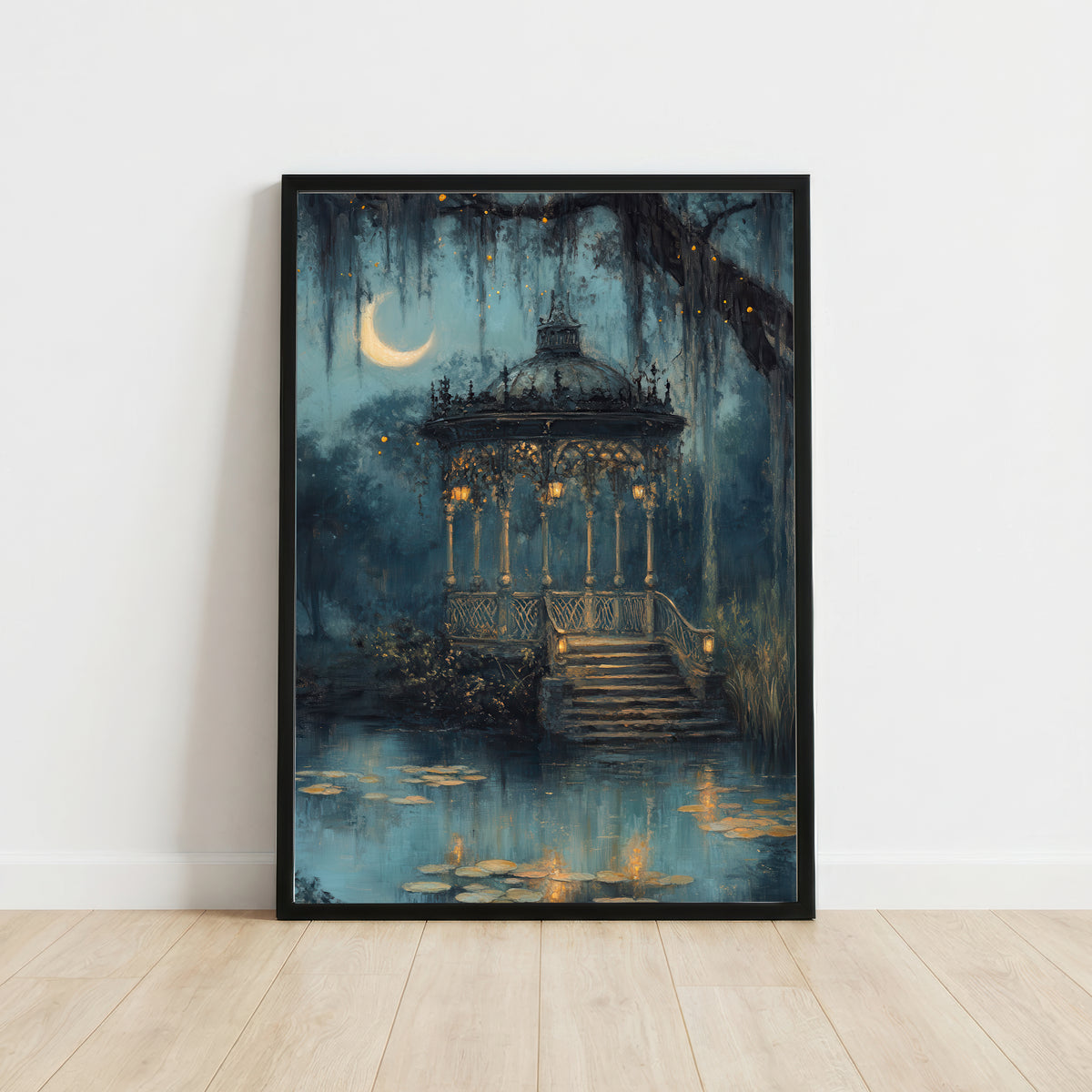 Moonlit Garden Gazebo Art Print