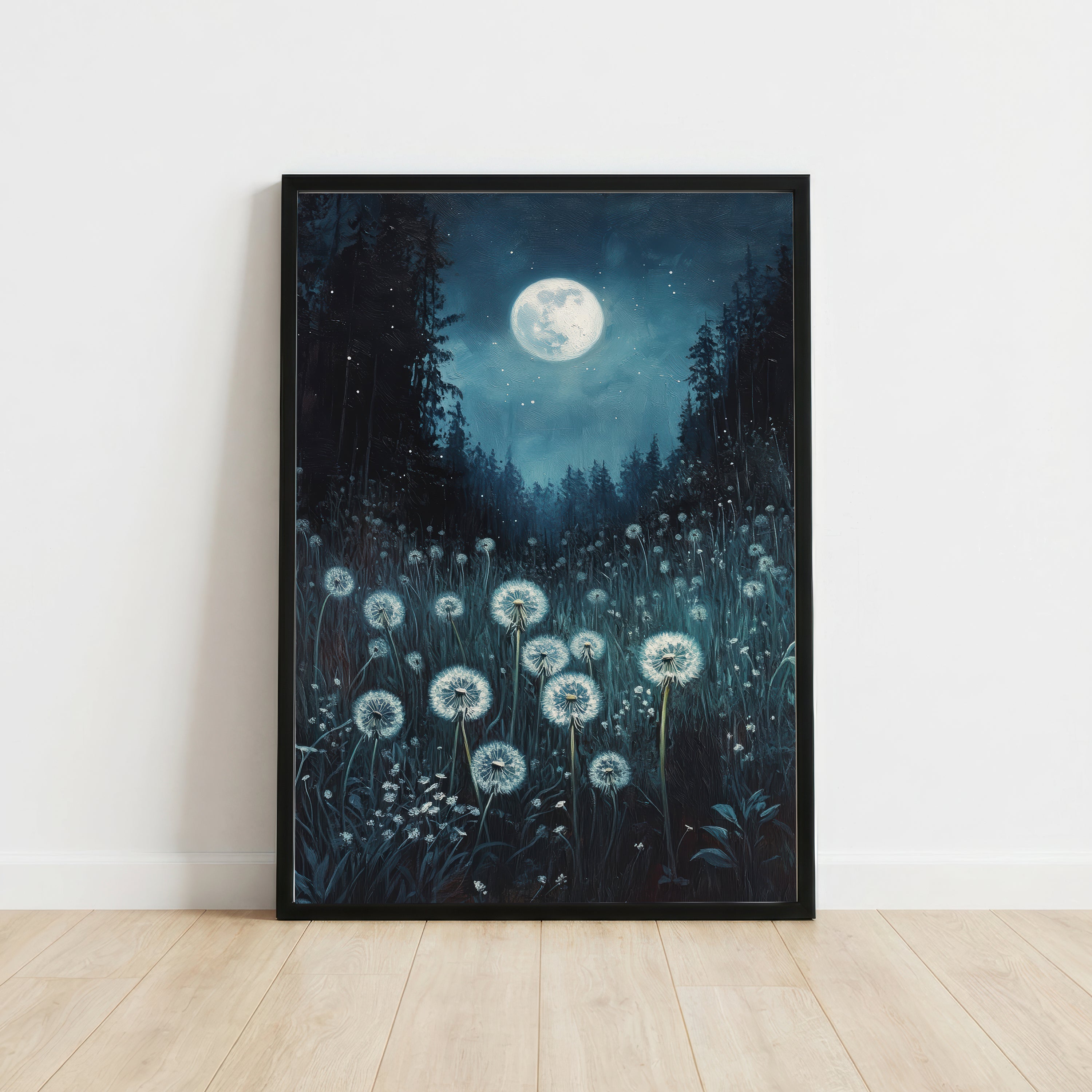 Moonlit Dandelion Meadow Art Print