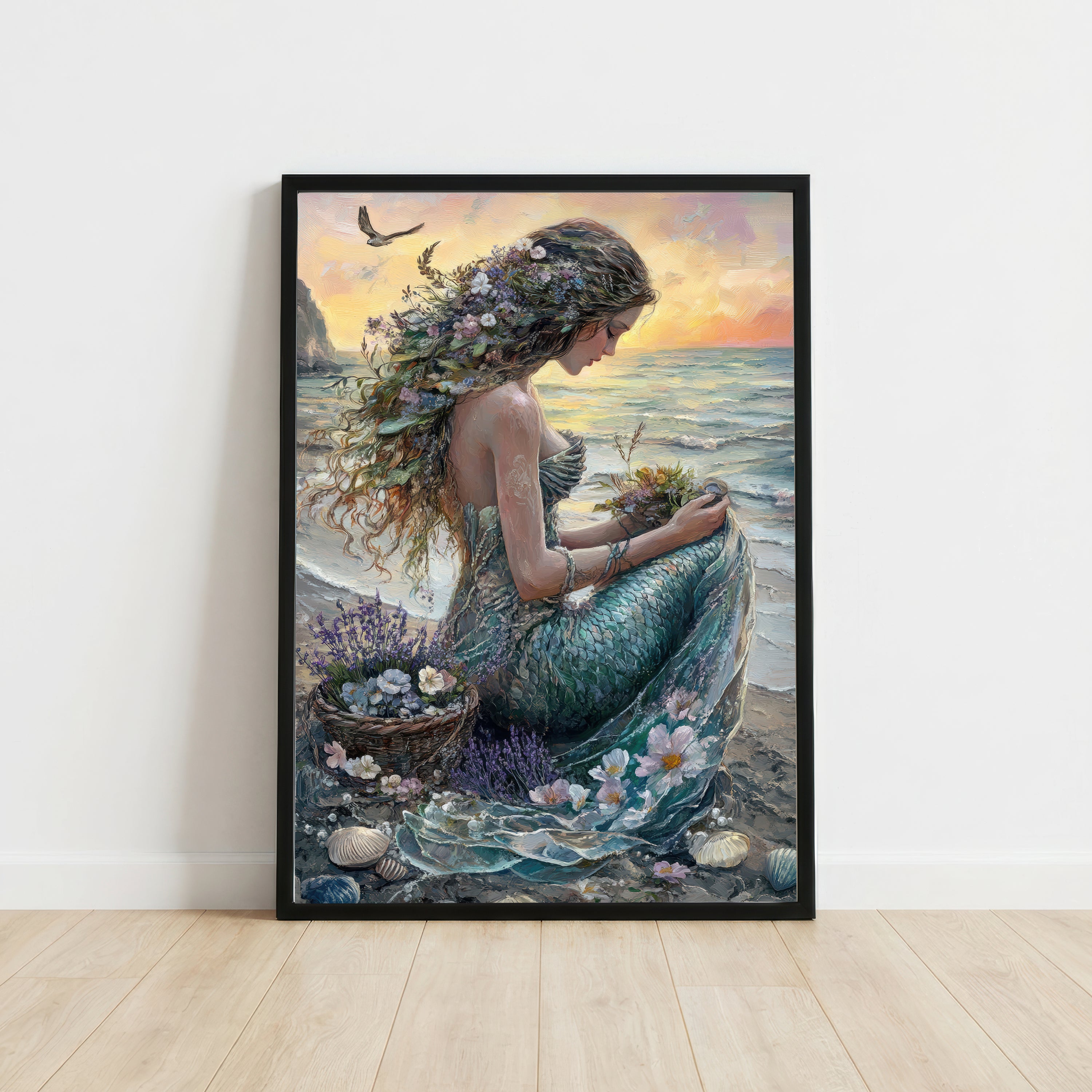 Floral Mermaid Seaside Art Print