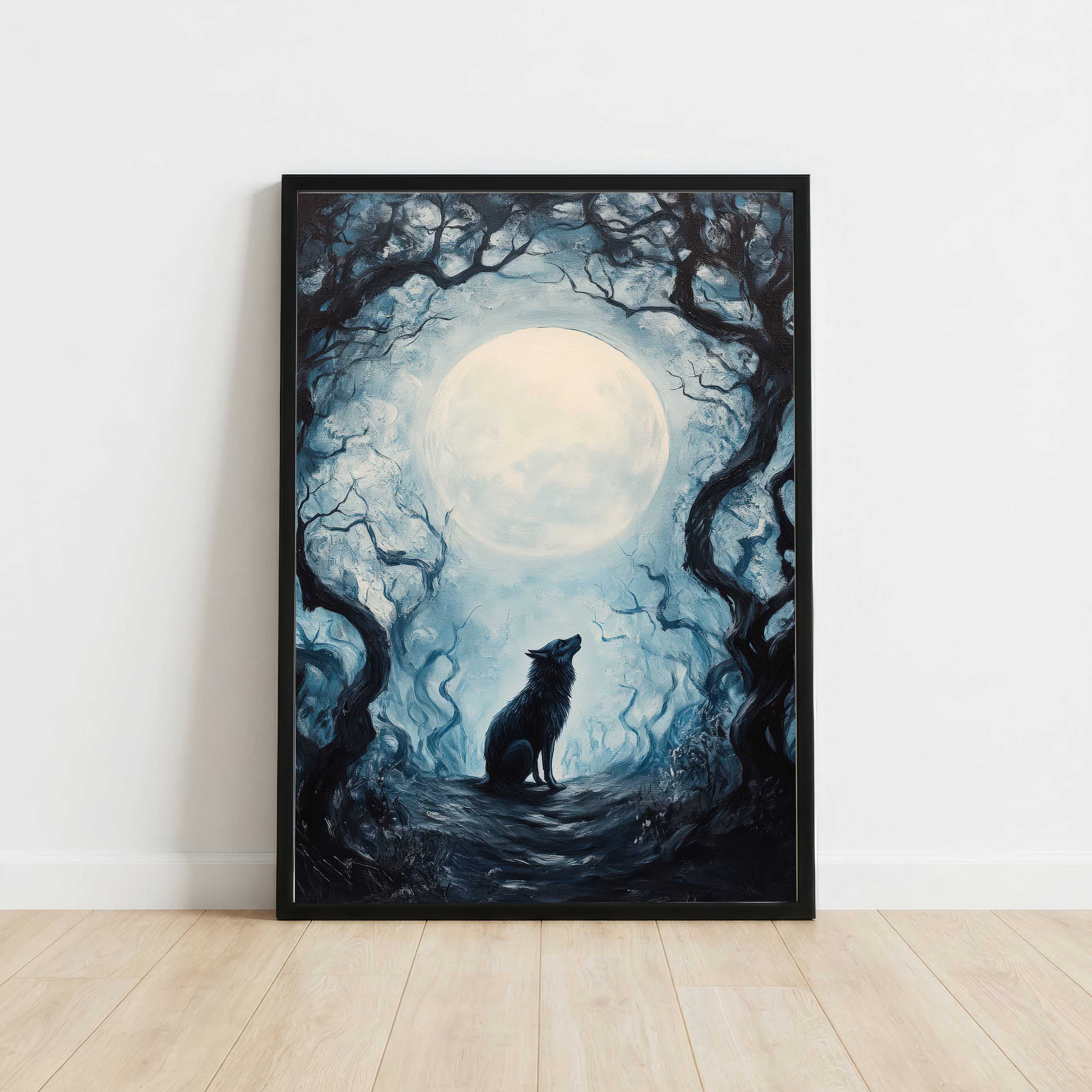 Moonlit Wolf Woodland Art Print
