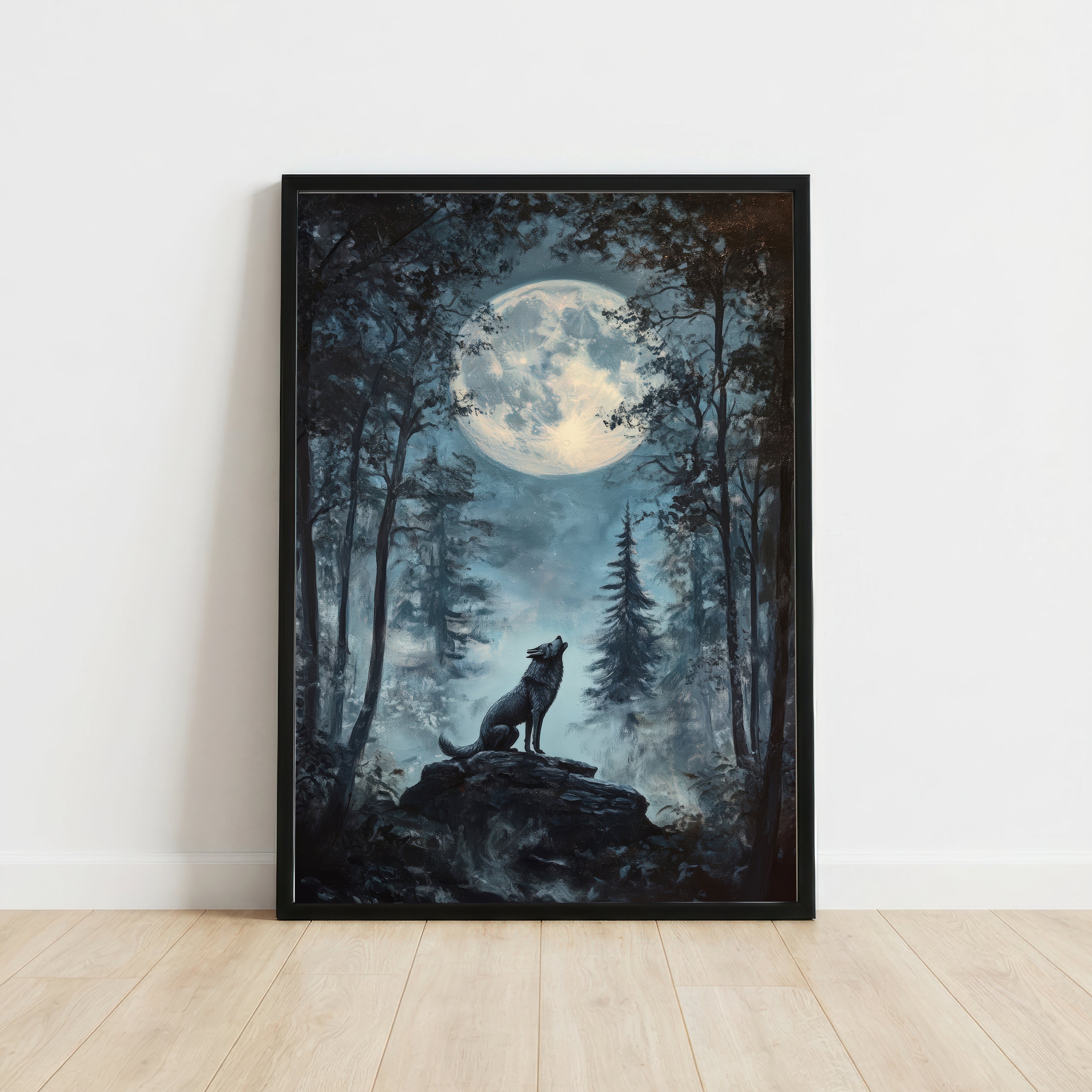 Howling Wolf Moonlit Forest Art Print