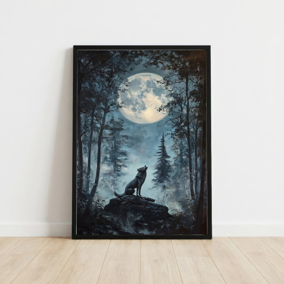 Howling Wolf Moonlit Forest Art Print