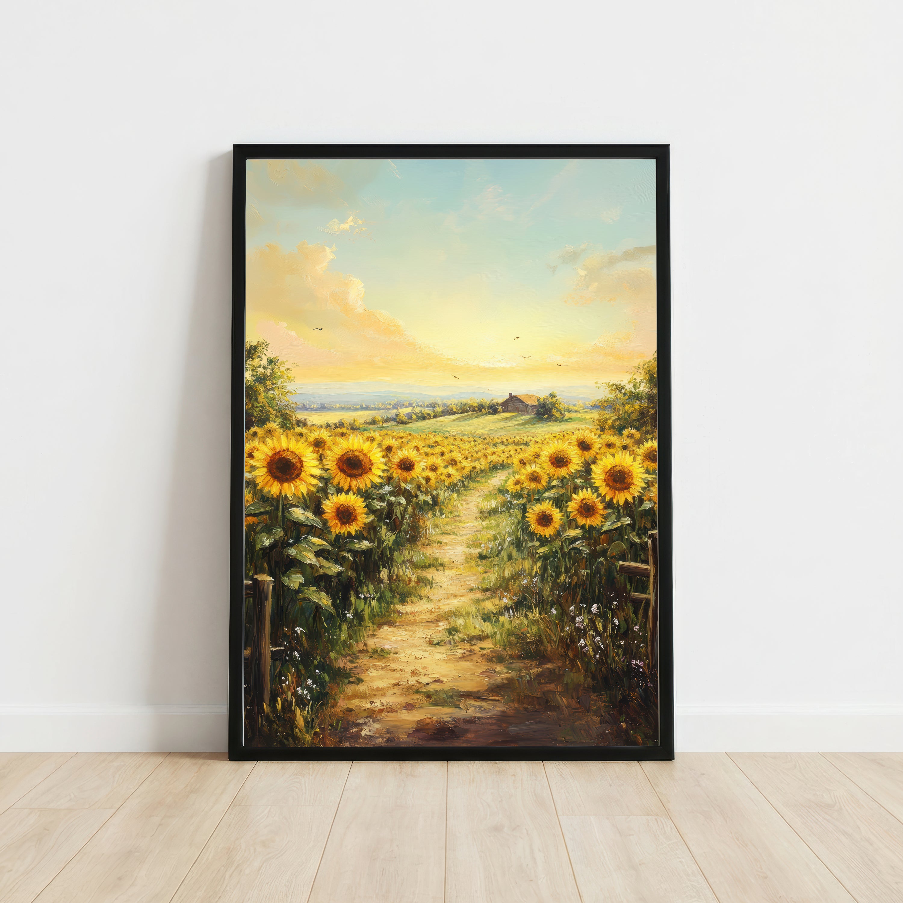 Sunflower Field Country Path Art Print