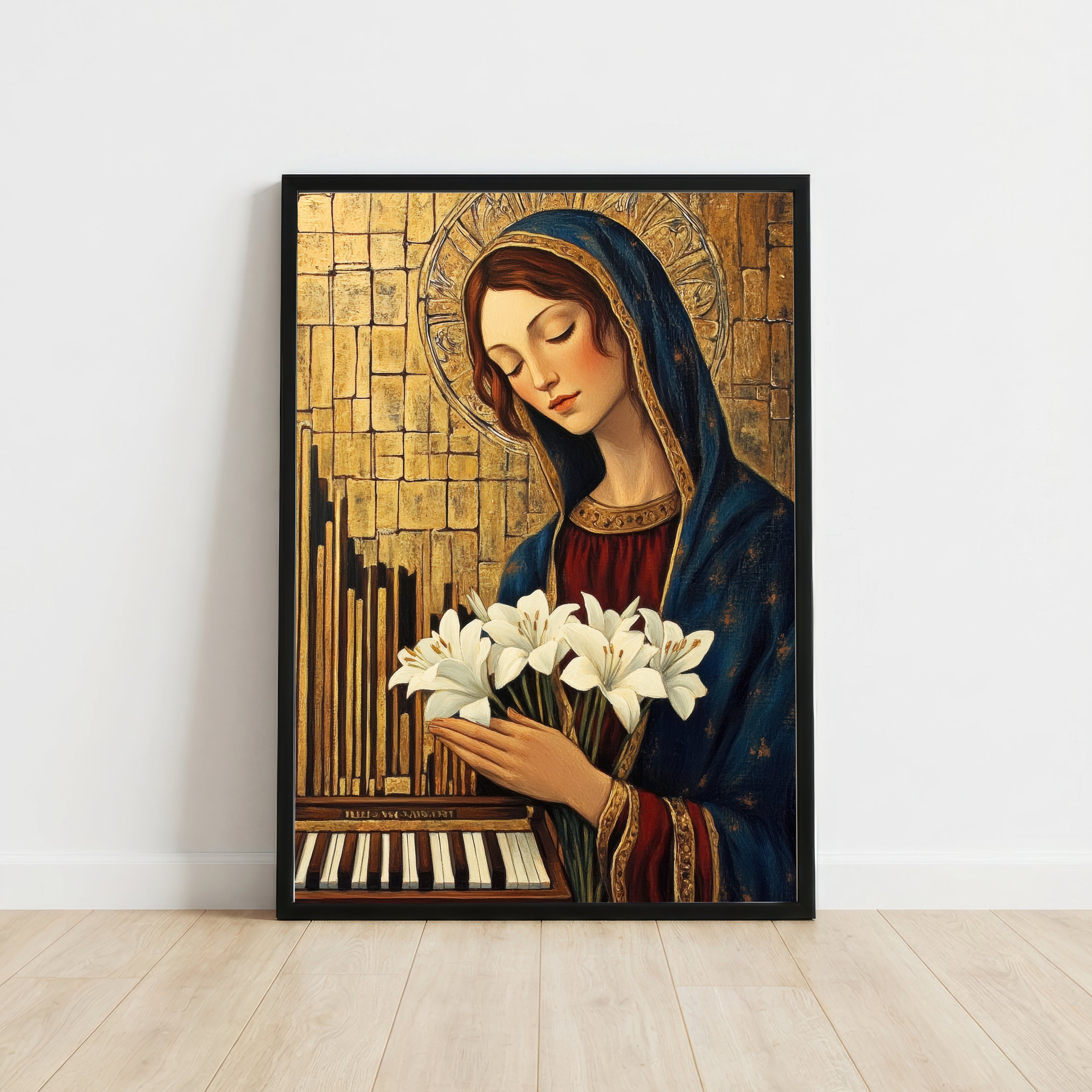 Blue Veiled Woman and Lilies Art Print