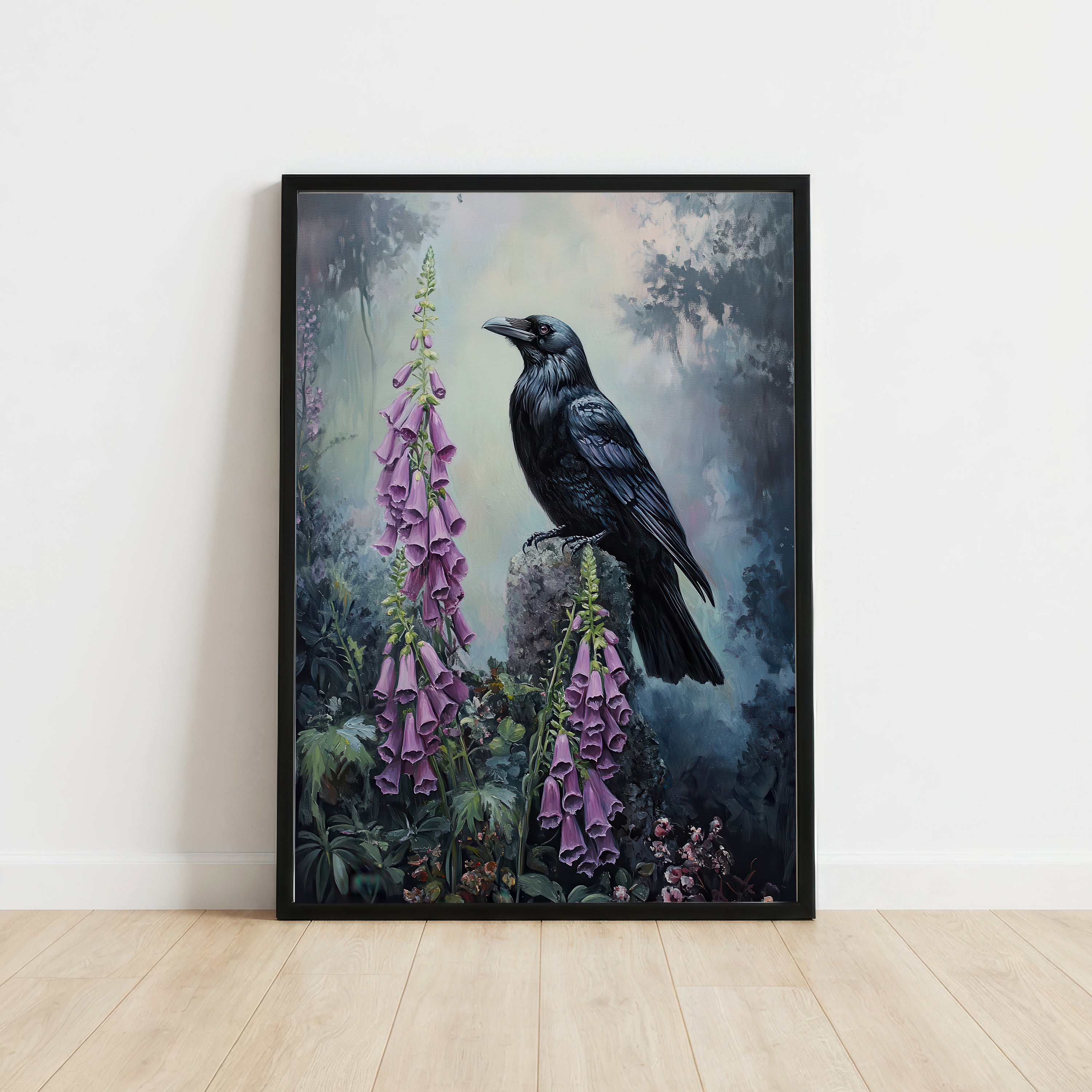Raven and Foxgloves Botanical Art Print