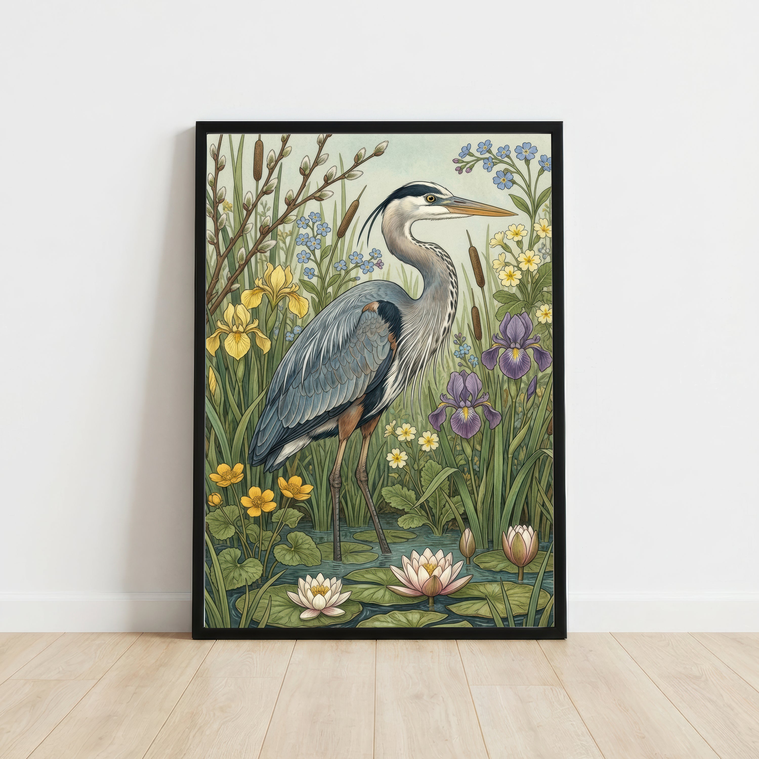 Heron Wetland Botanical Art Print