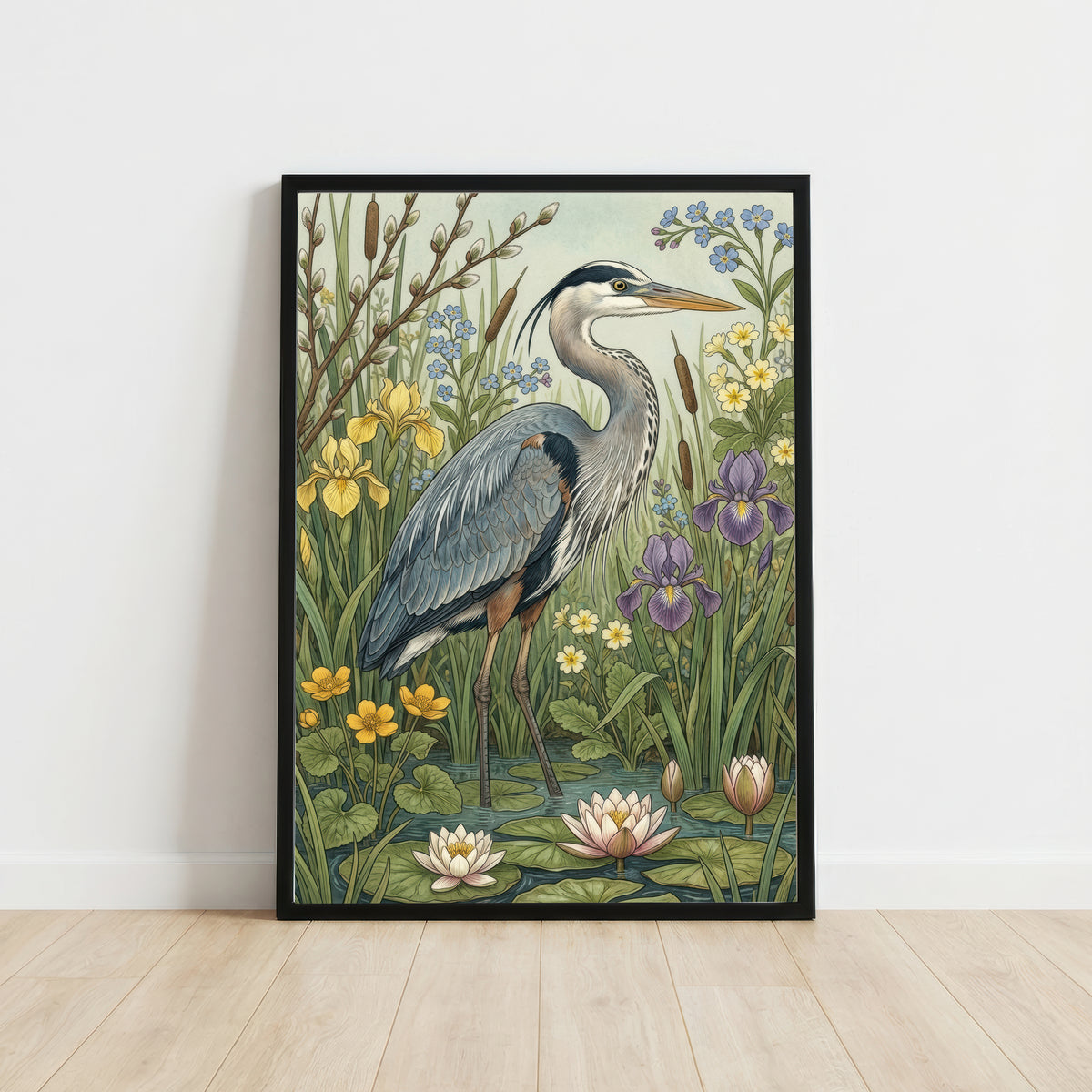 Heron Wetland Botanical Art Print