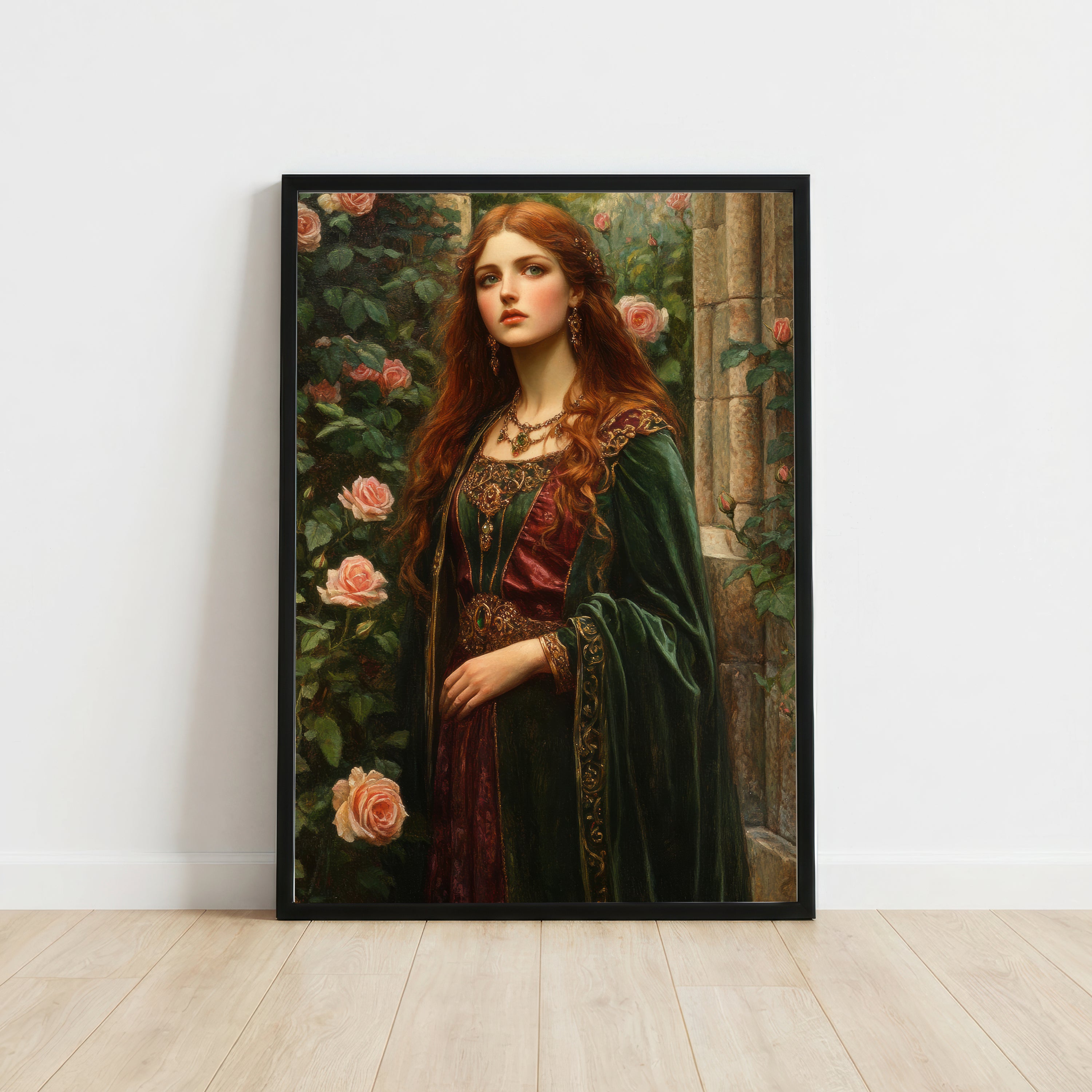 Pre-Raphaelite Woman Rose Garden Art Print