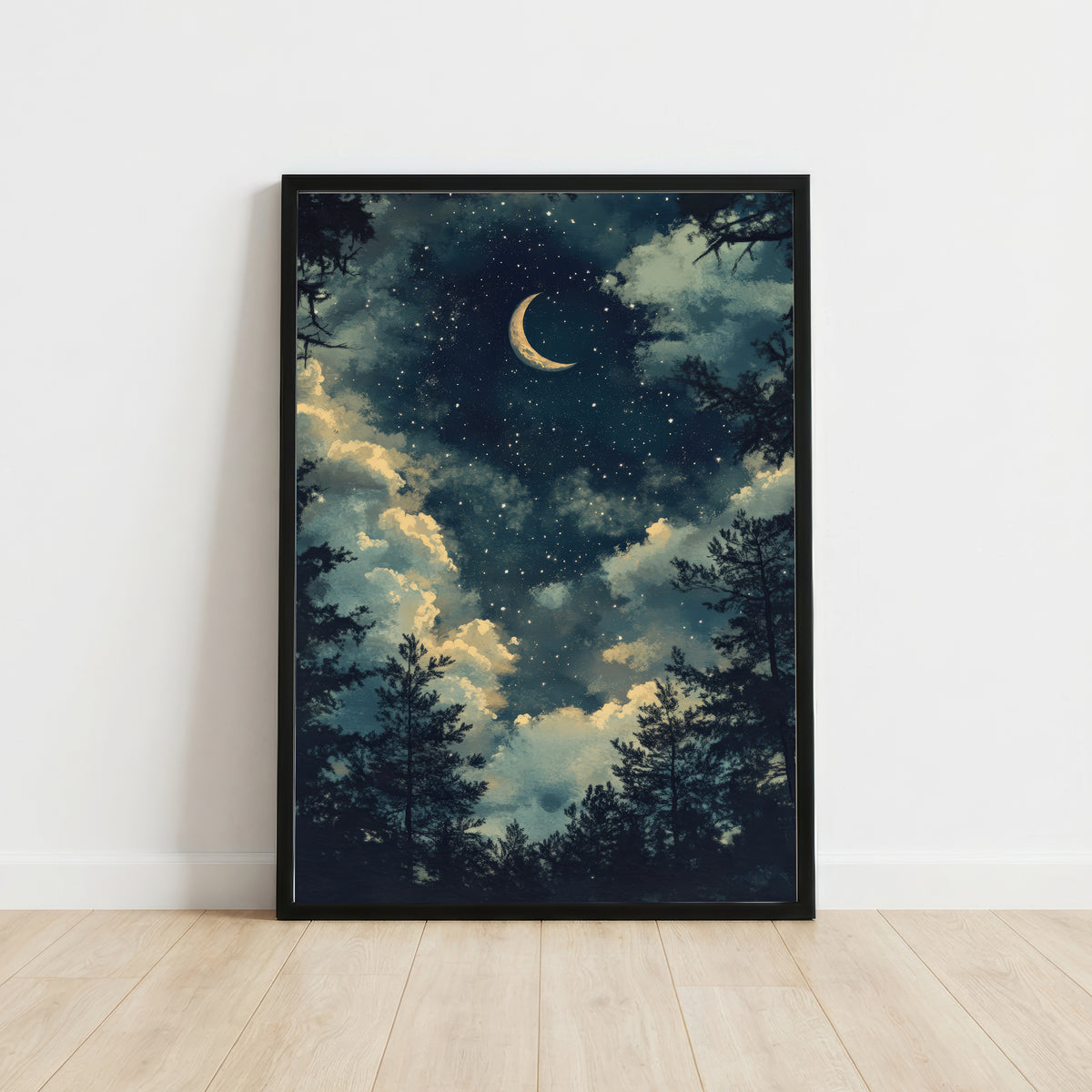 Crescent Moon Night Sky Art Print
