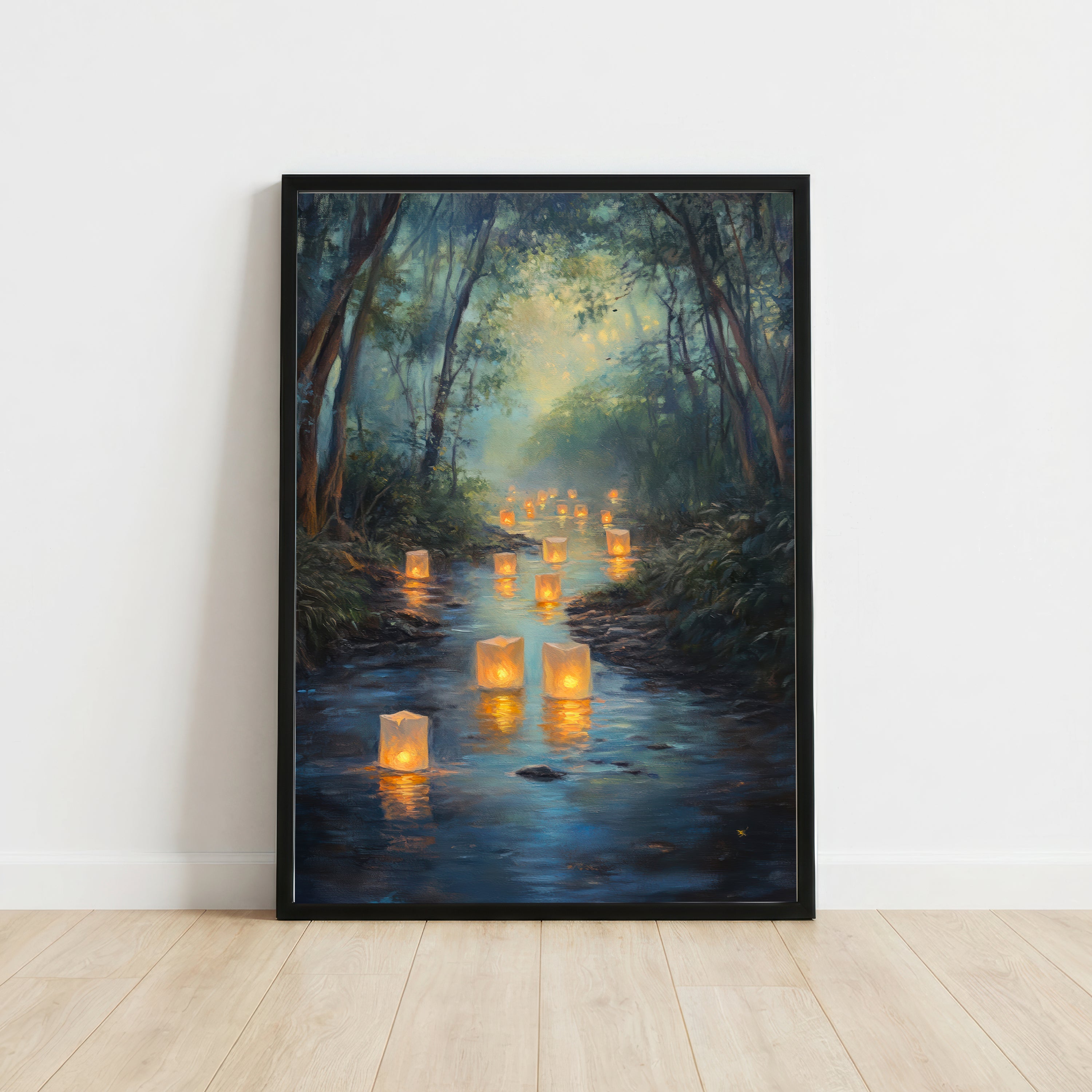 Floating Lantern Forest Art Print
