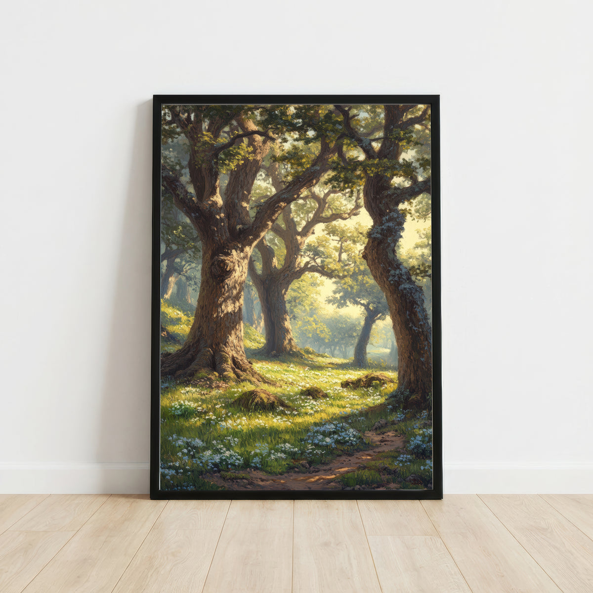 Sunlit Woodland Path Art Print