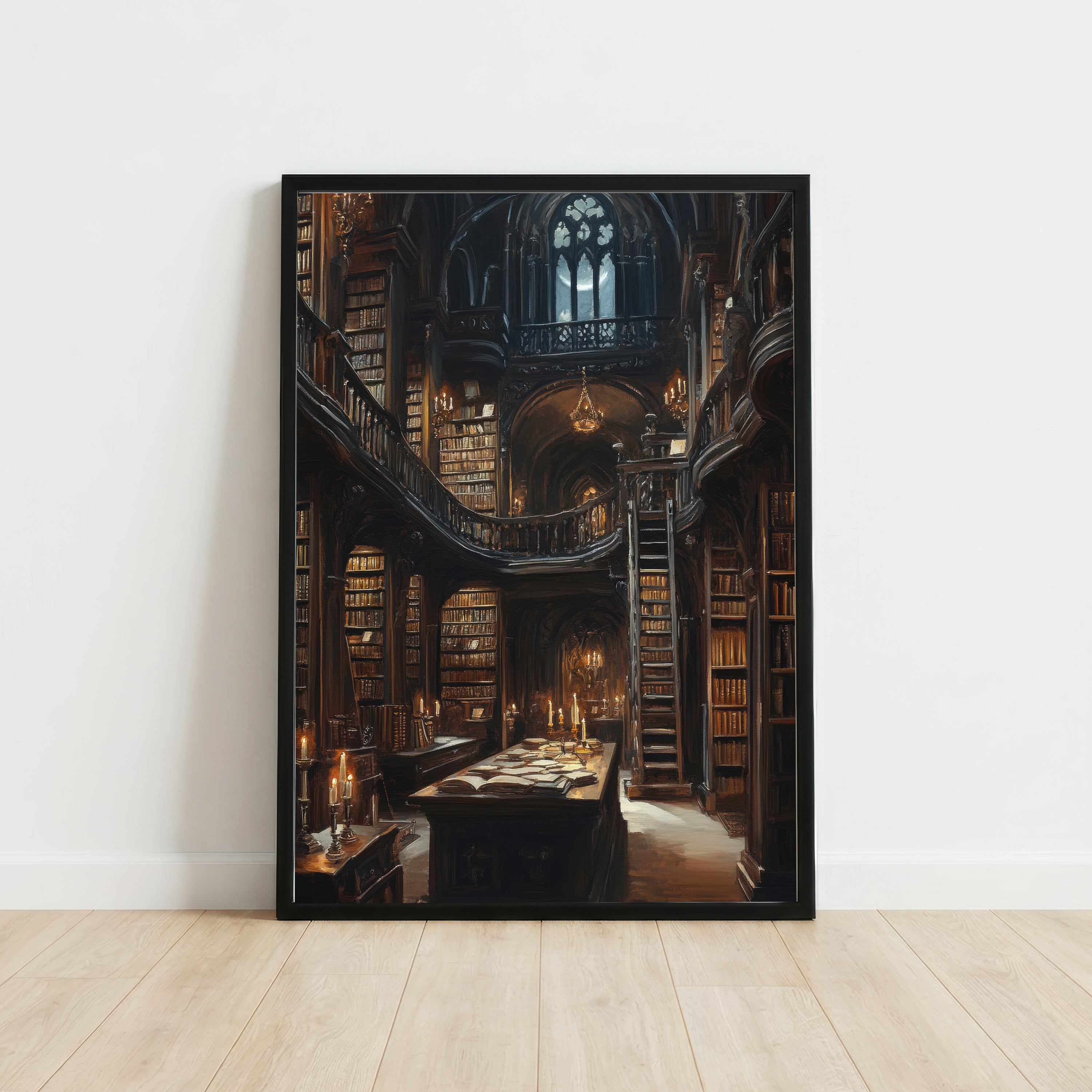 Gothic Candlelit Library Art Print