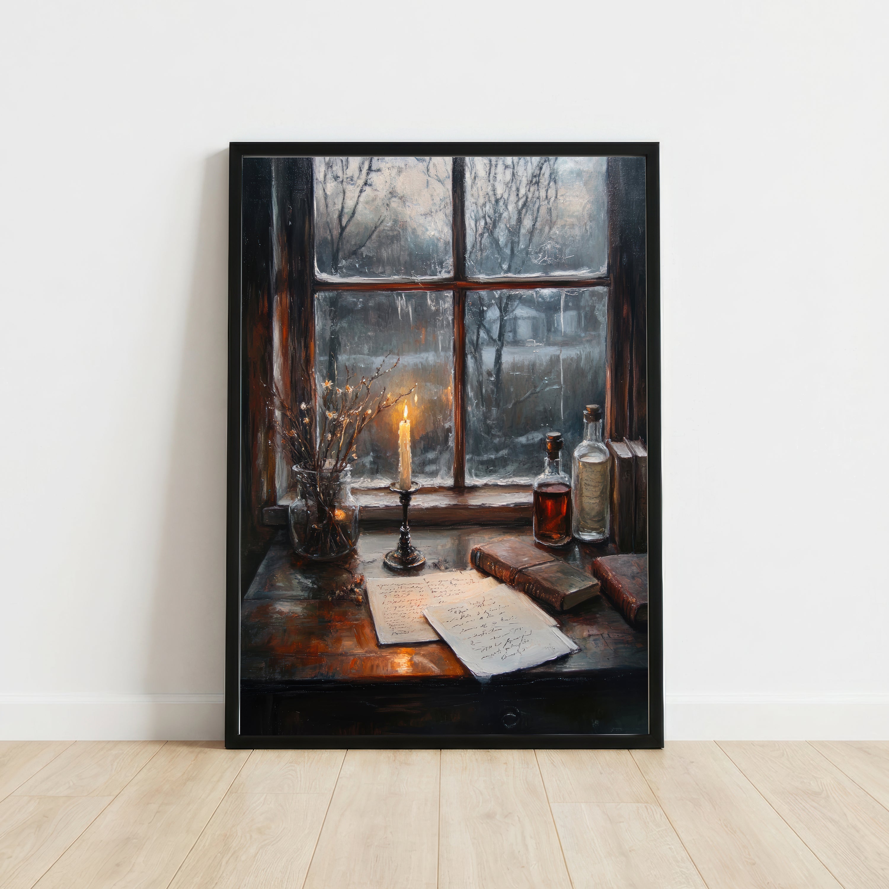 Dark Academia Candlelit Desk Art Print