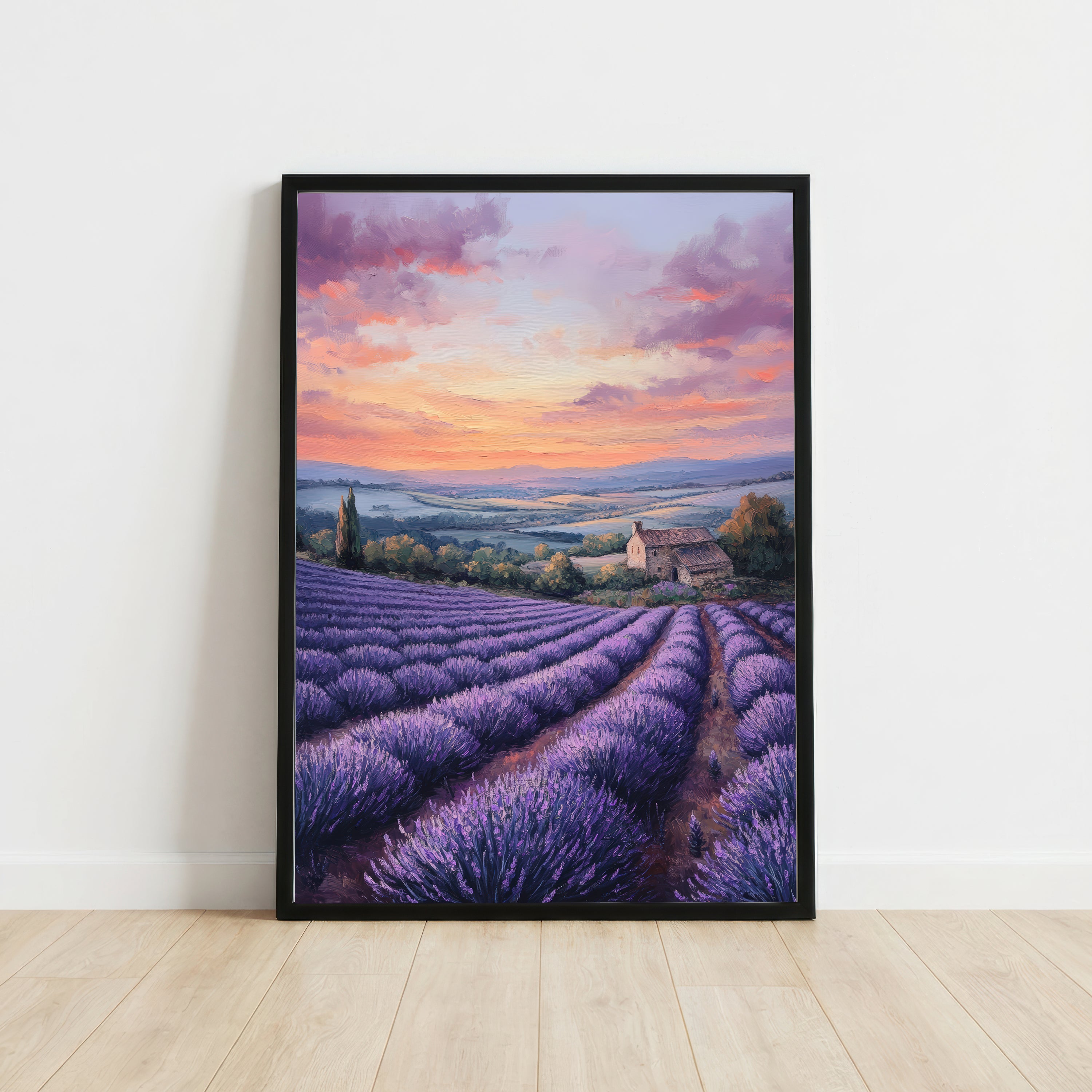Lavender Field Cottage Landscape Art Print