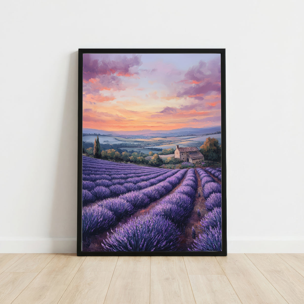 Lavender Field Cottage Landscape Art Print