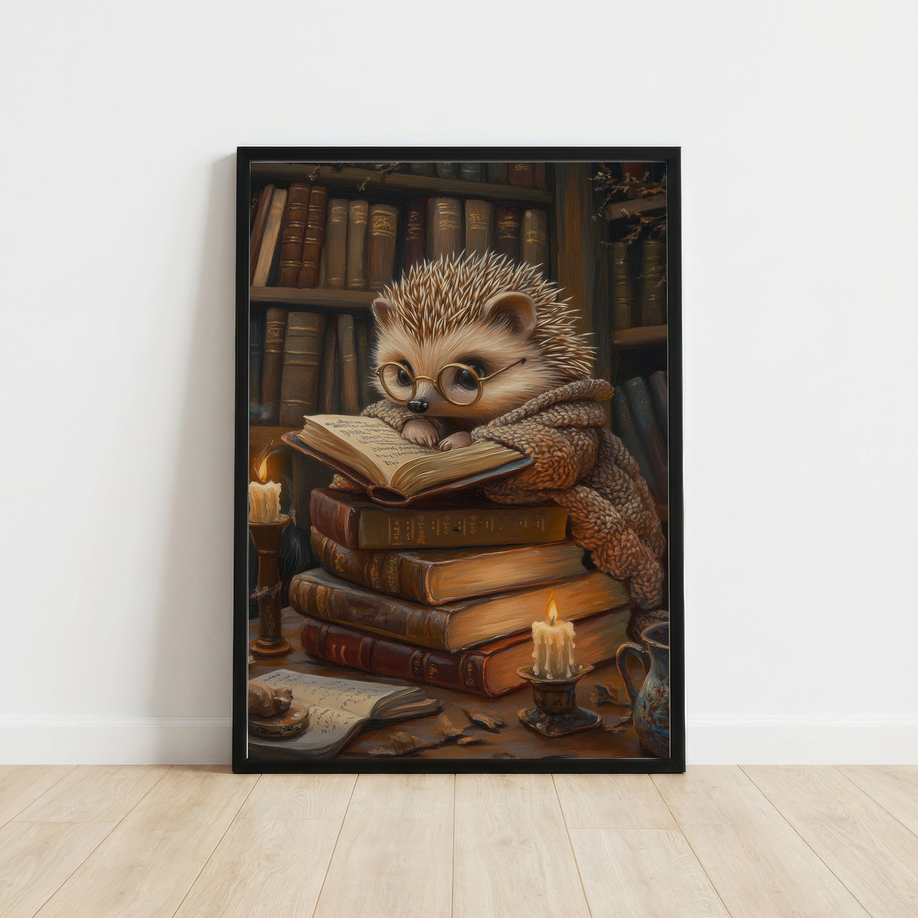 Hedgehog Scholar Dark Academia Art Print