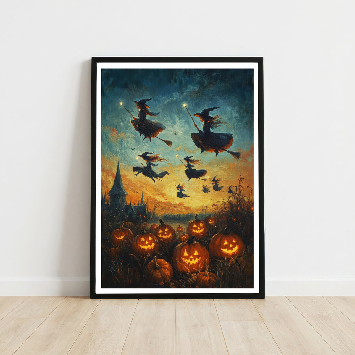 Halloween Witches and Pumpkins Art Print