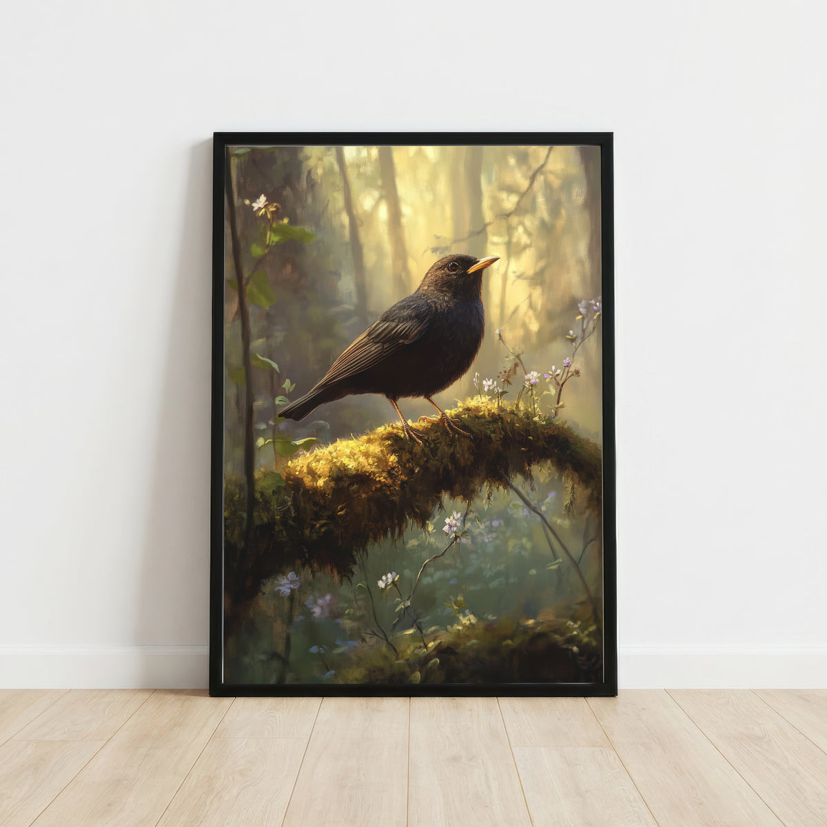 Blackbird Woodland Art Print