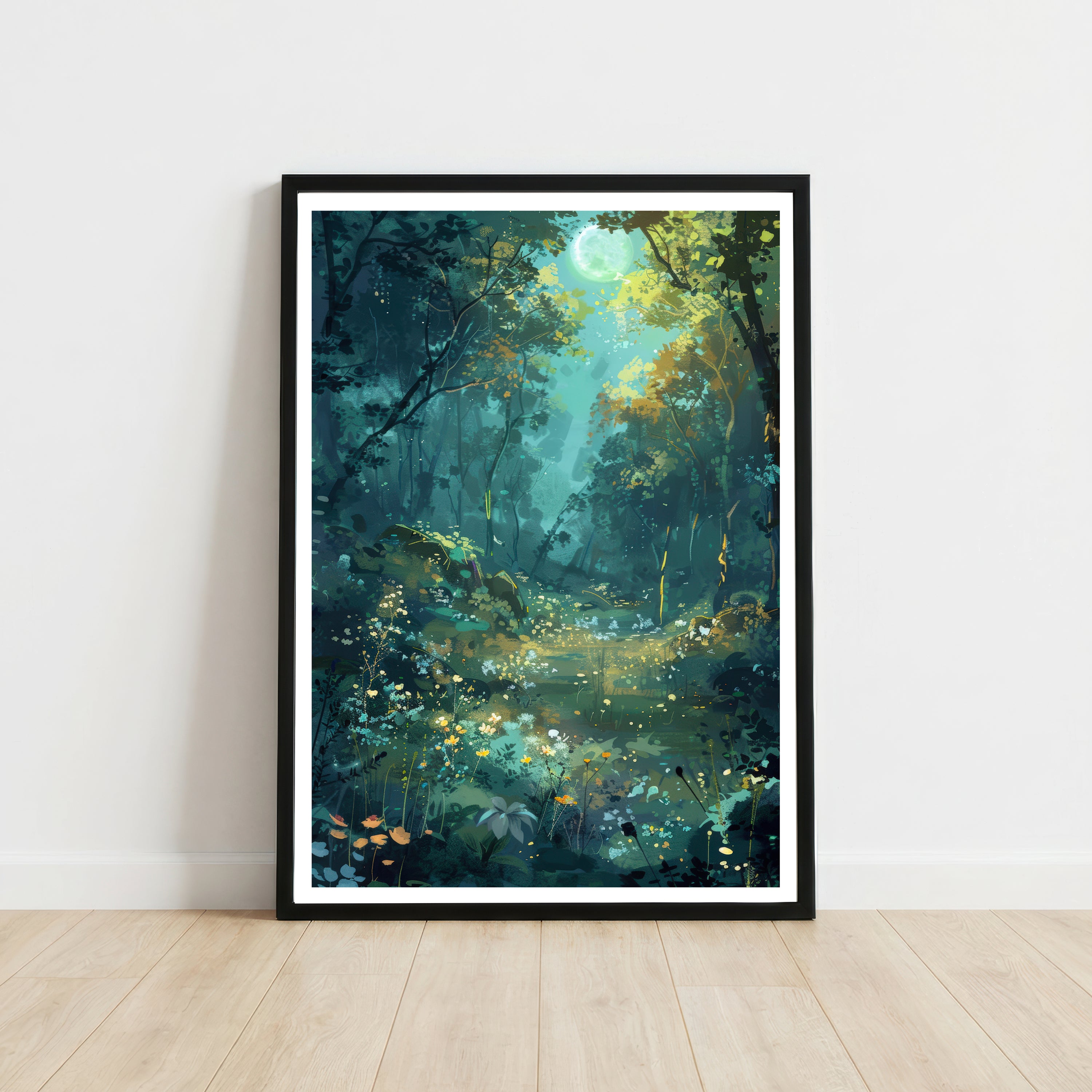 Moonlit Woodland Pond Art Print