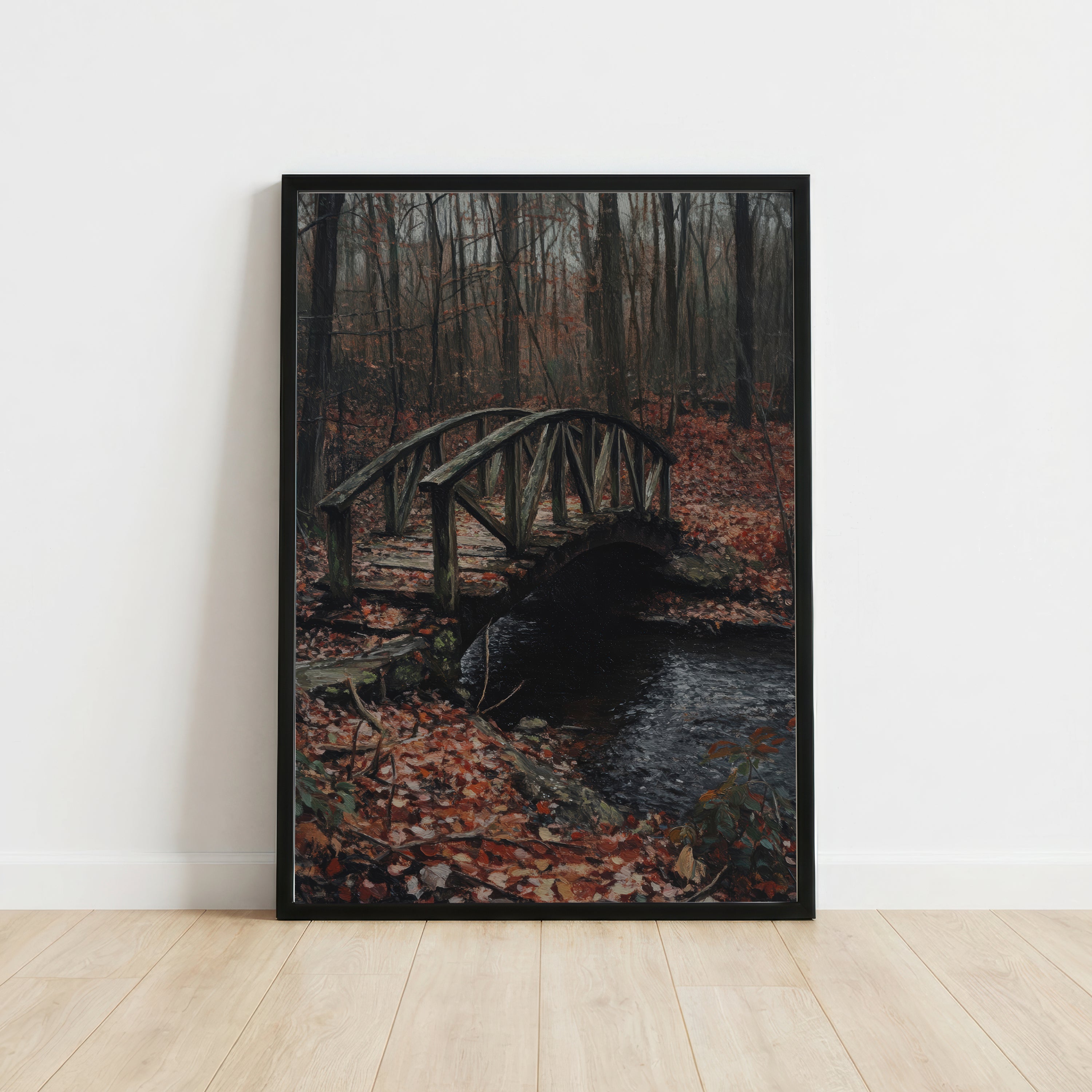 Dark Woodland Bridge Art Print