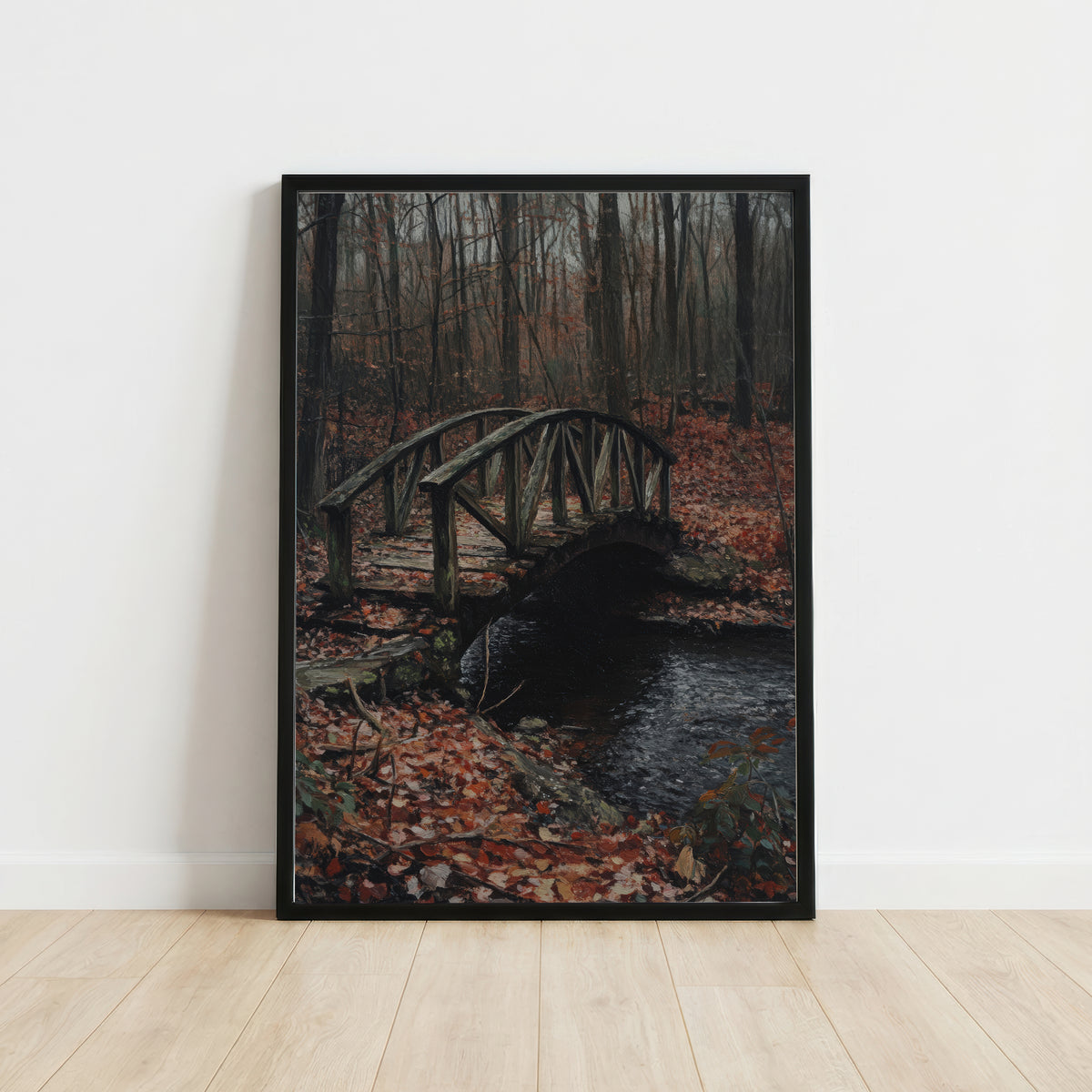 Dark Woodland Bridge Art Print