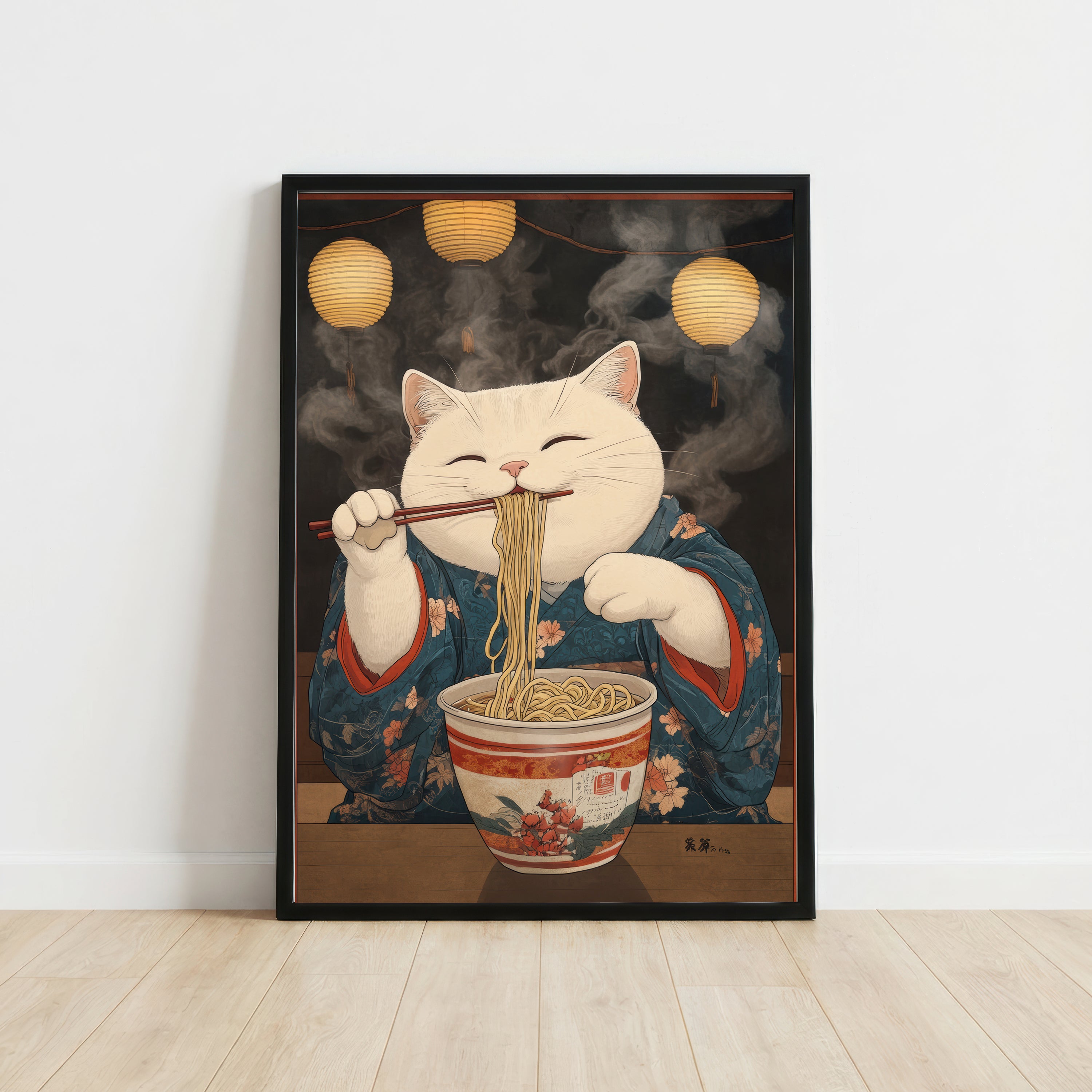 Japanese Cat Ramen Art Print