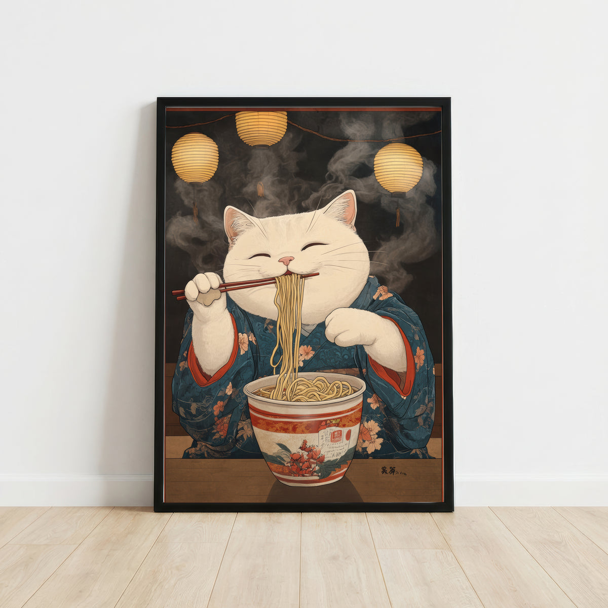 Japanese Cat Ramen Art Print