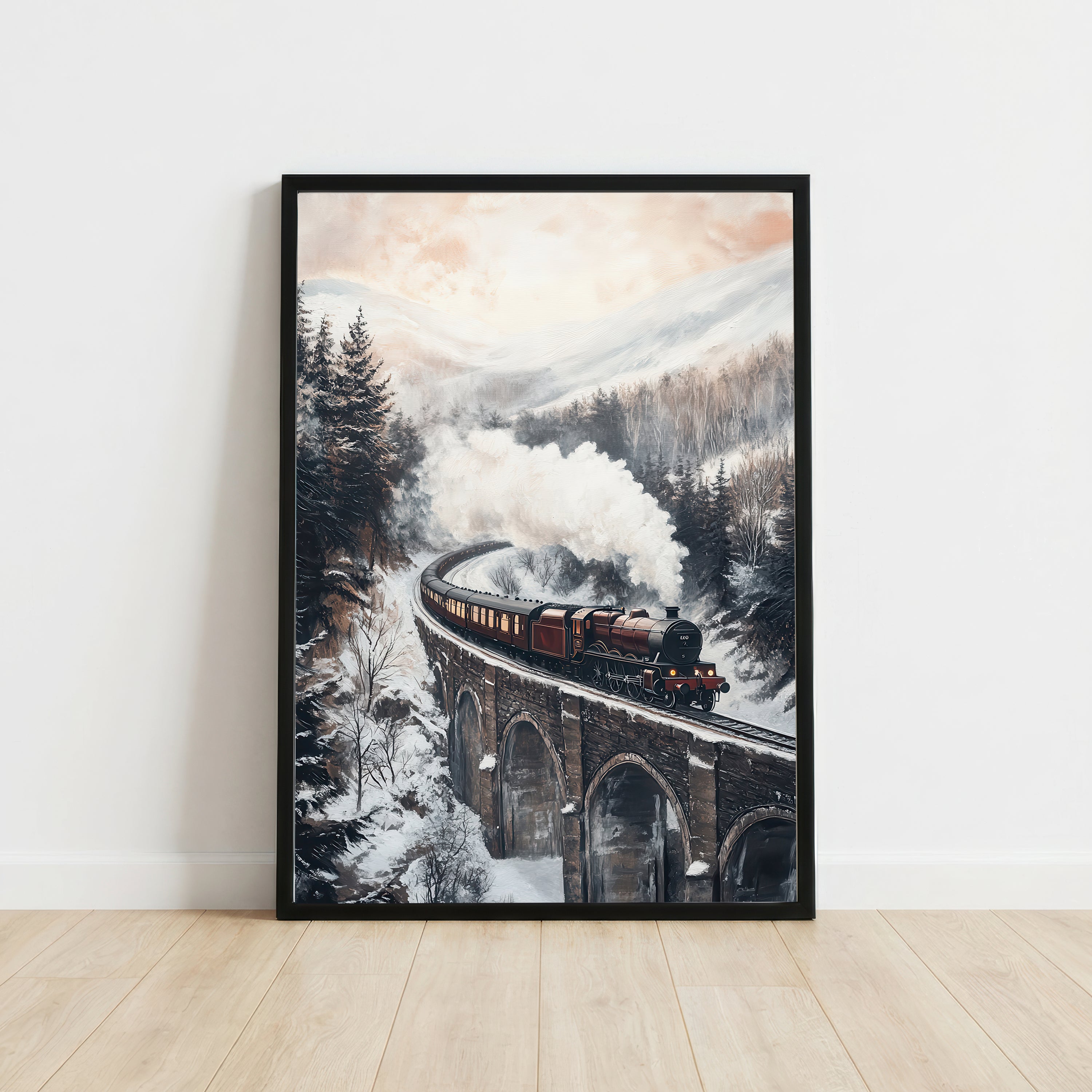 Snowy Mountain Steam Train Art Print
