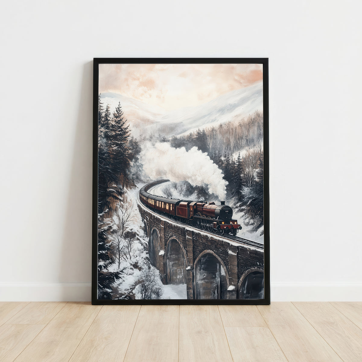 Snowy Mountain Steam Train Art Print