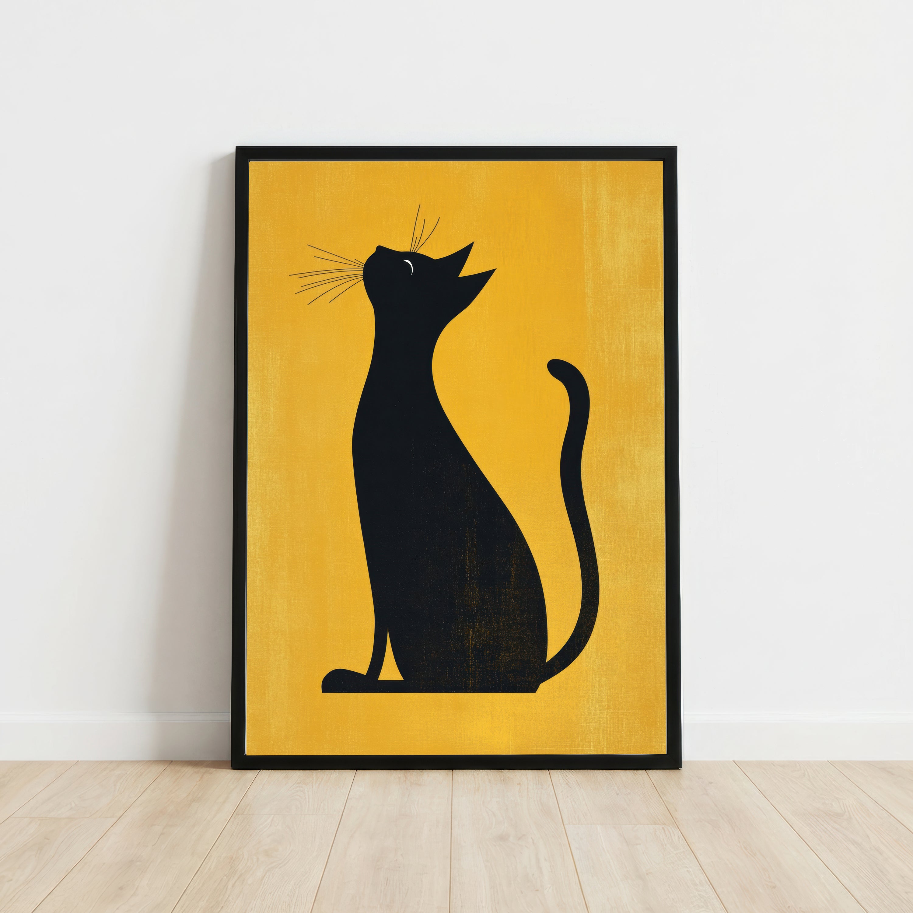 Black Cat Golden Silhouette Art Print