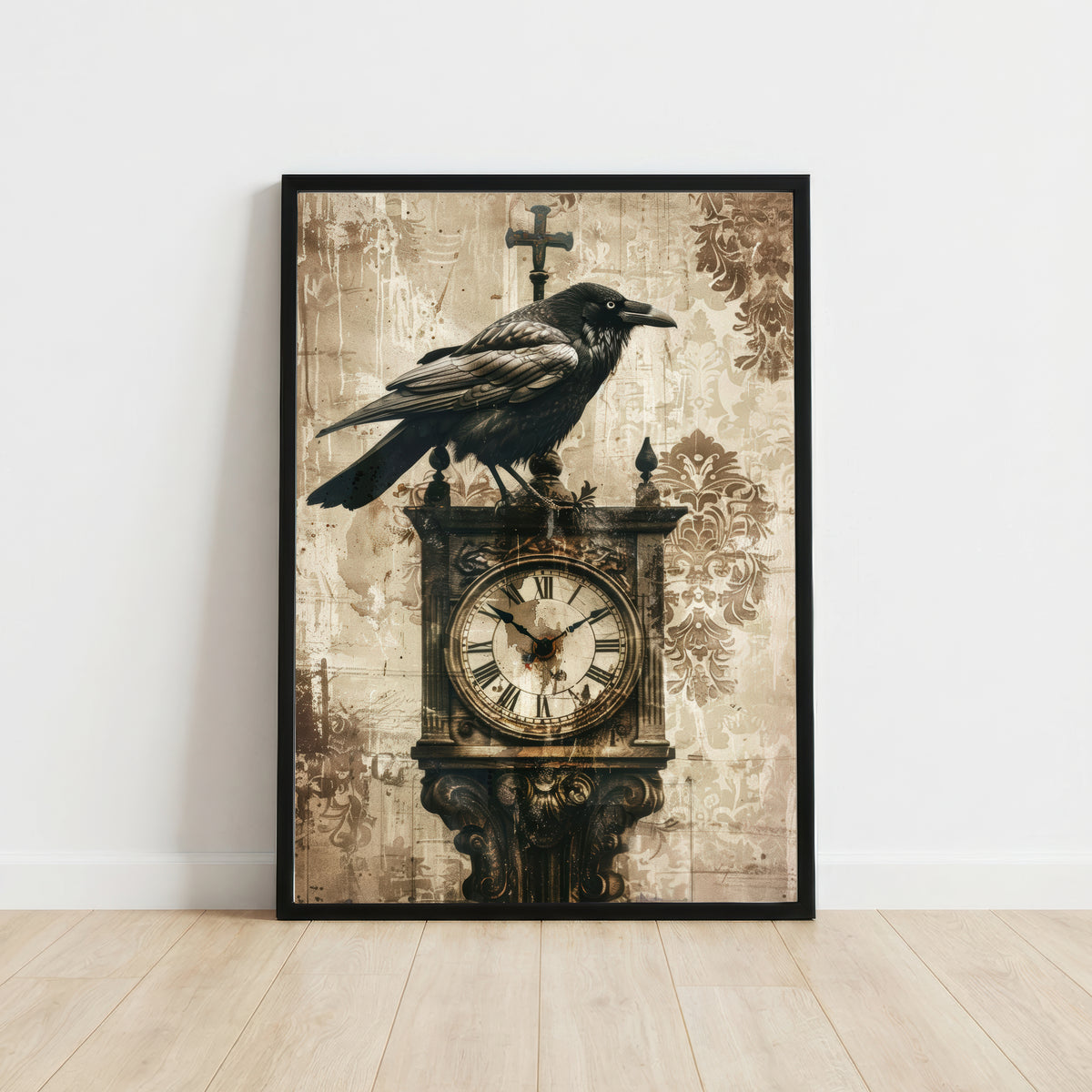 Raven Antique Clock Art Print