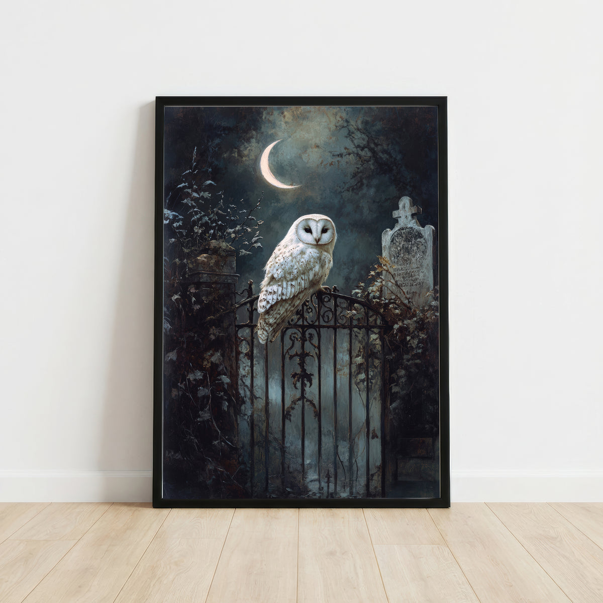 White Owl Gothic Night Art Print