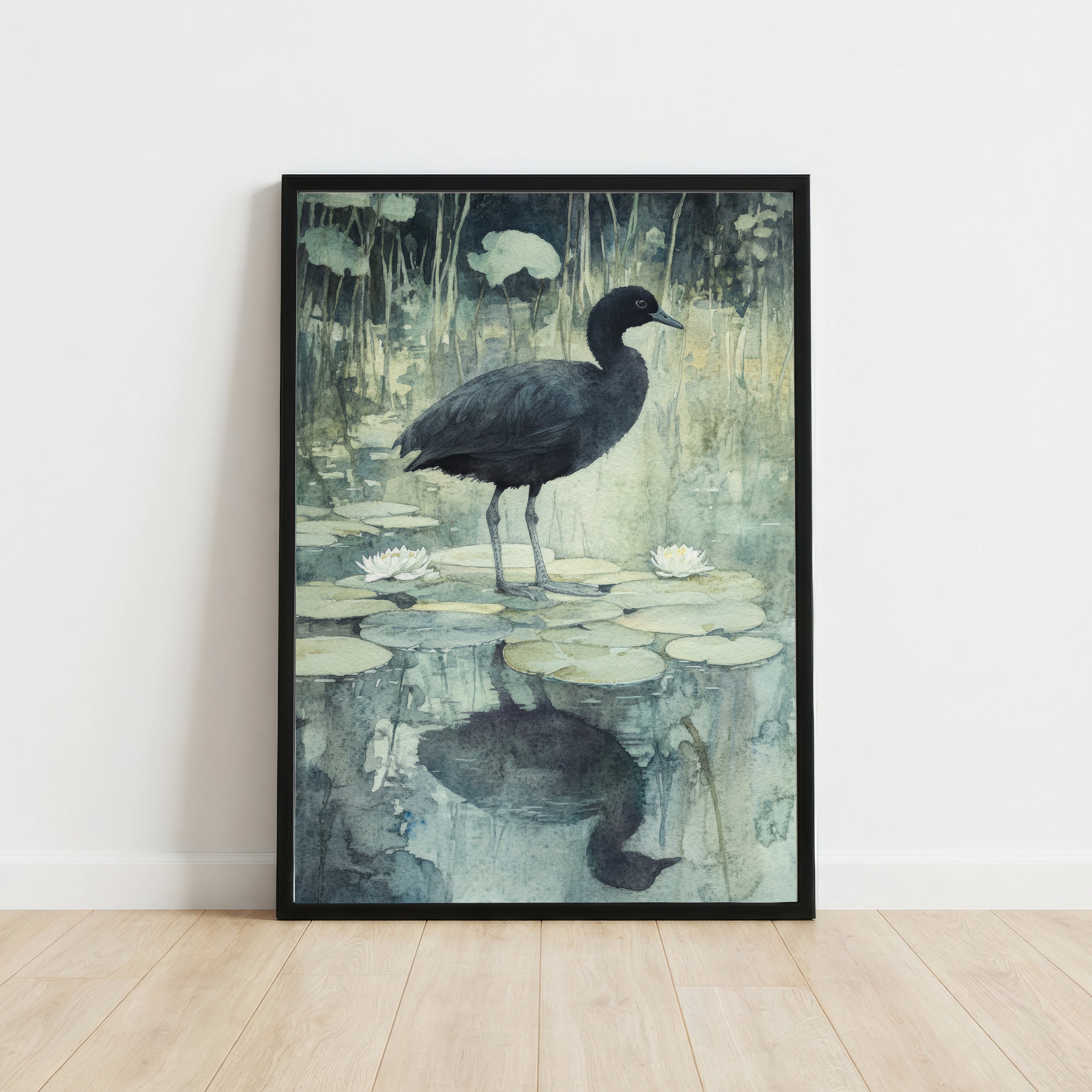 Coot Watercolour Pond Art Print