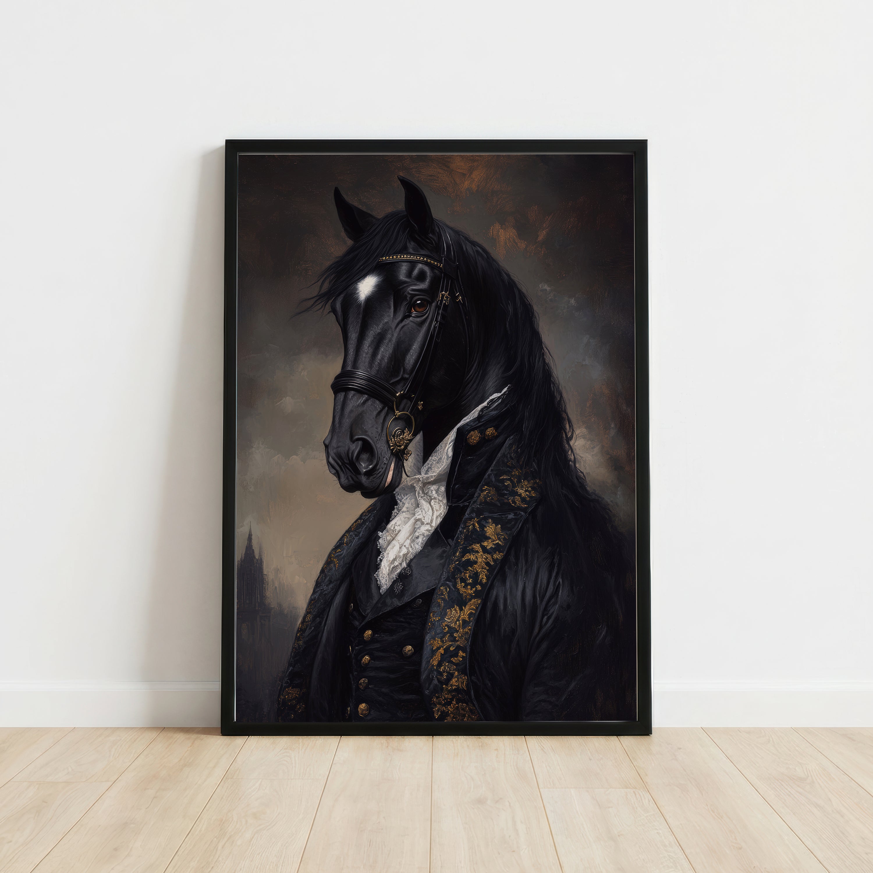 Gothic Black Horse Portrait Art Print