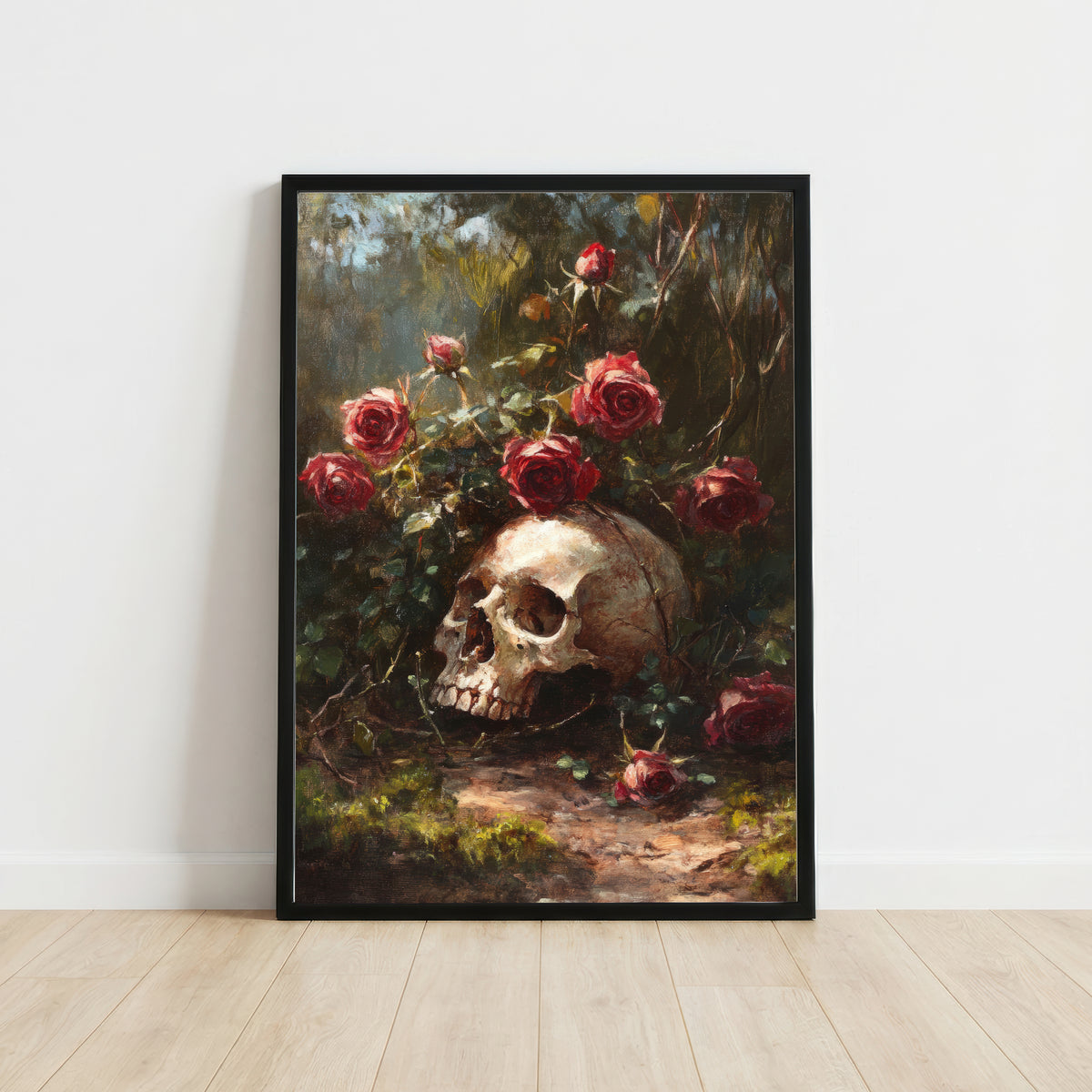 Skull and Roses Dark Art Print