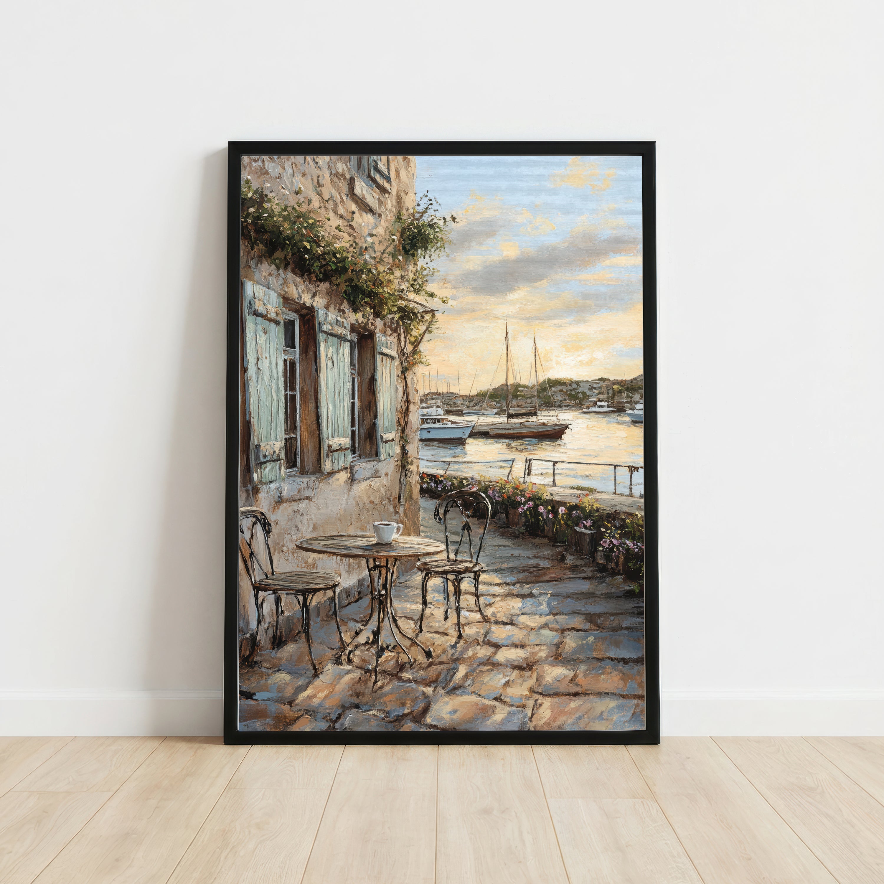 Seaside Café Harbor Art Print