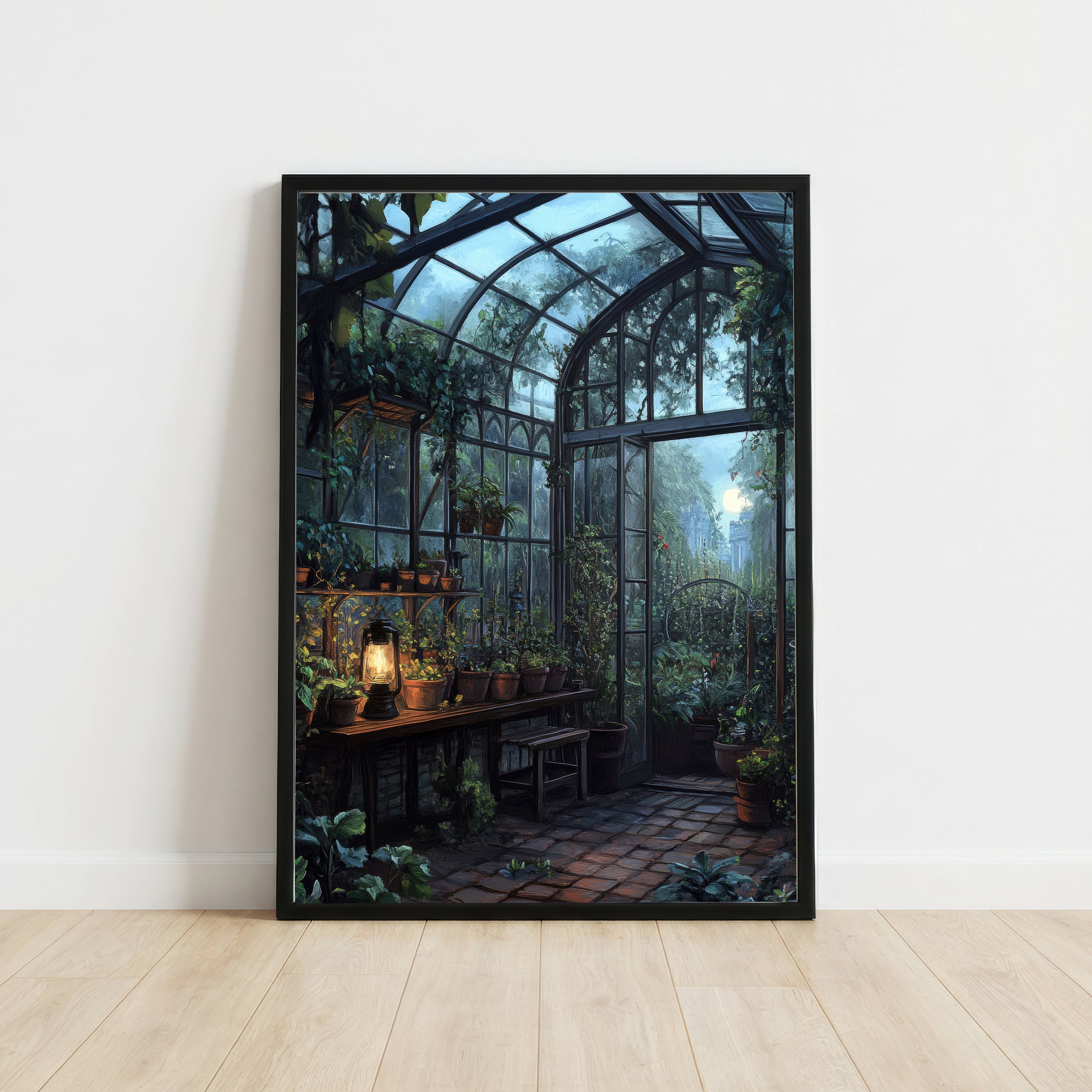 Moonlit Gothic Greenhouse Art Print