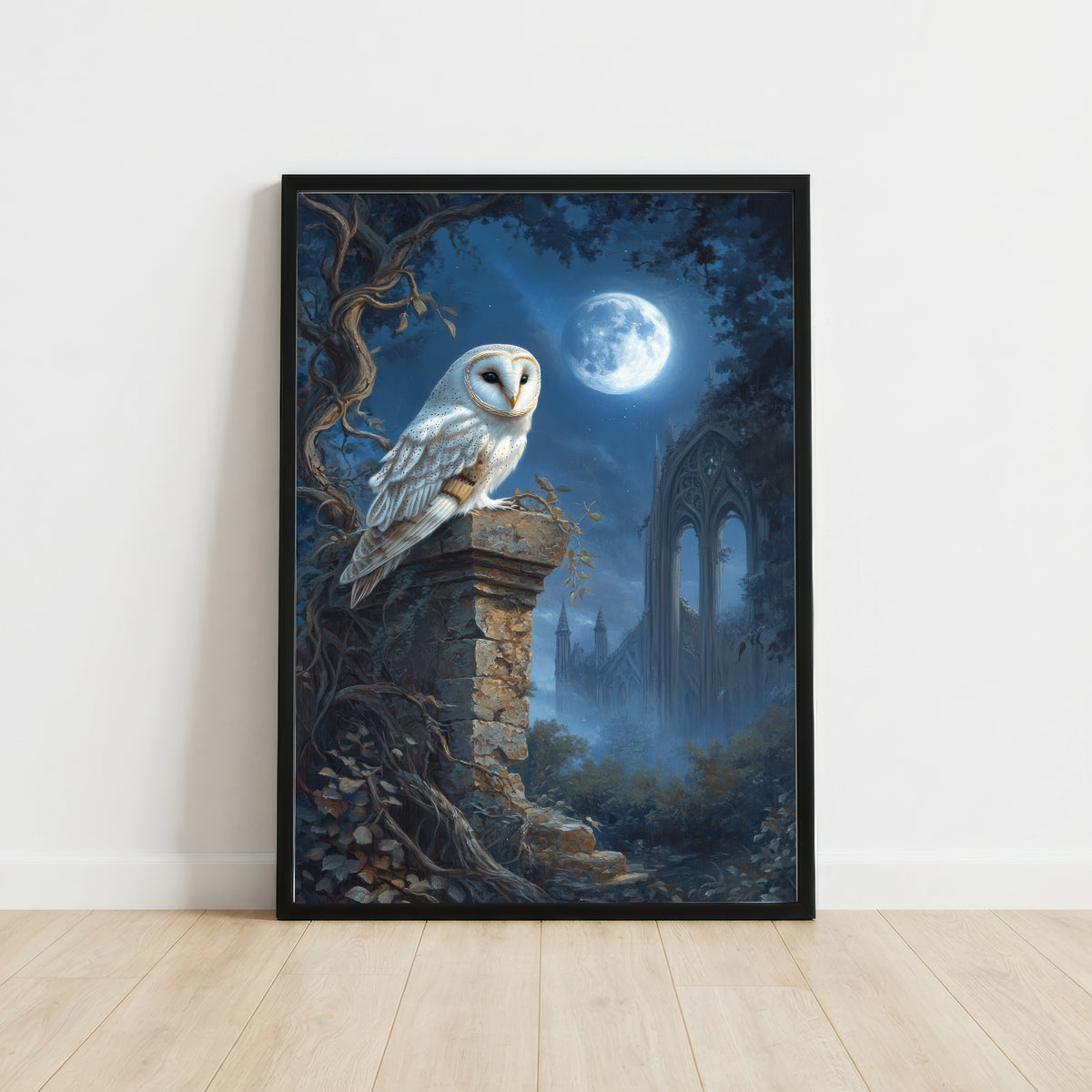 Moonlit Barn Owl Gothic Art Print