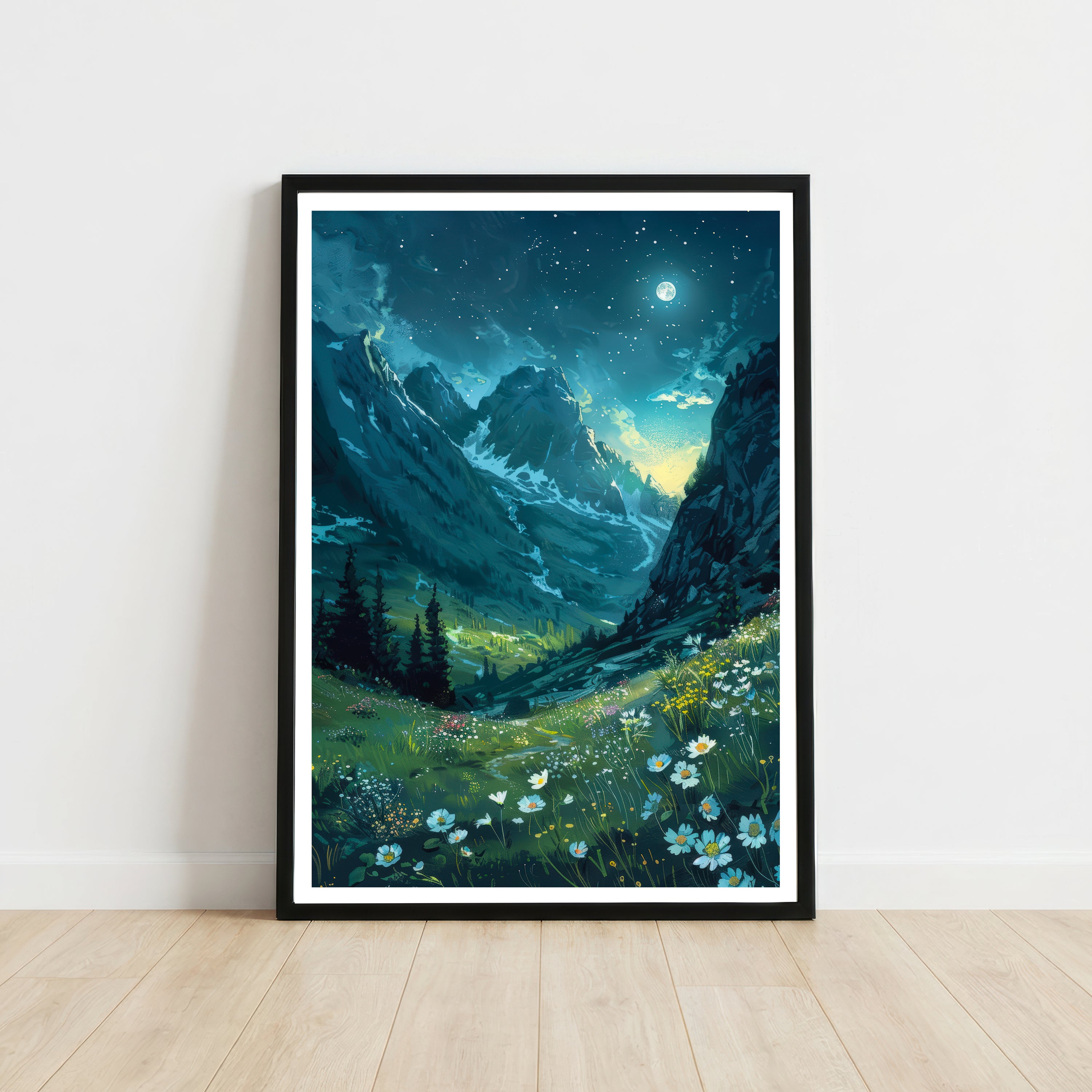 Moonlit Mountain Meadow Art Print