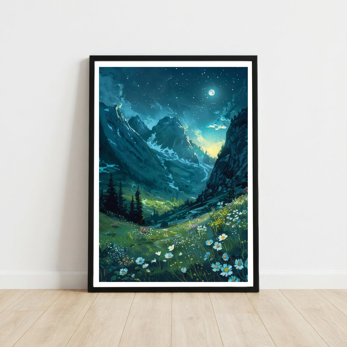 Moonlit Mountain Meadow Art Print