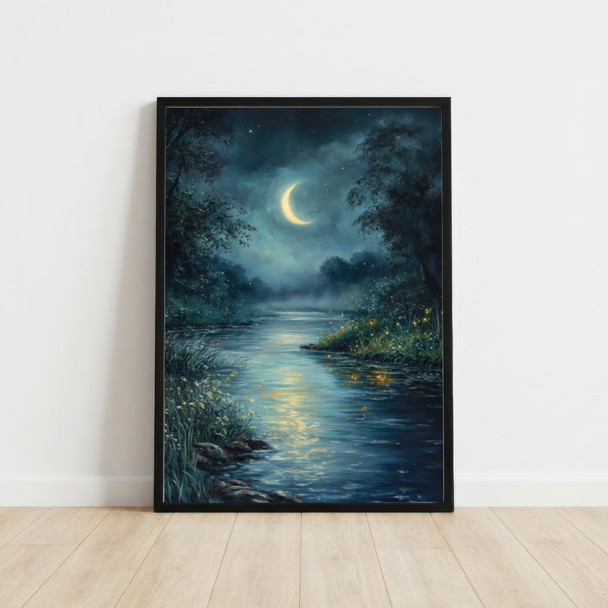 Moonlit Forest River Art Print