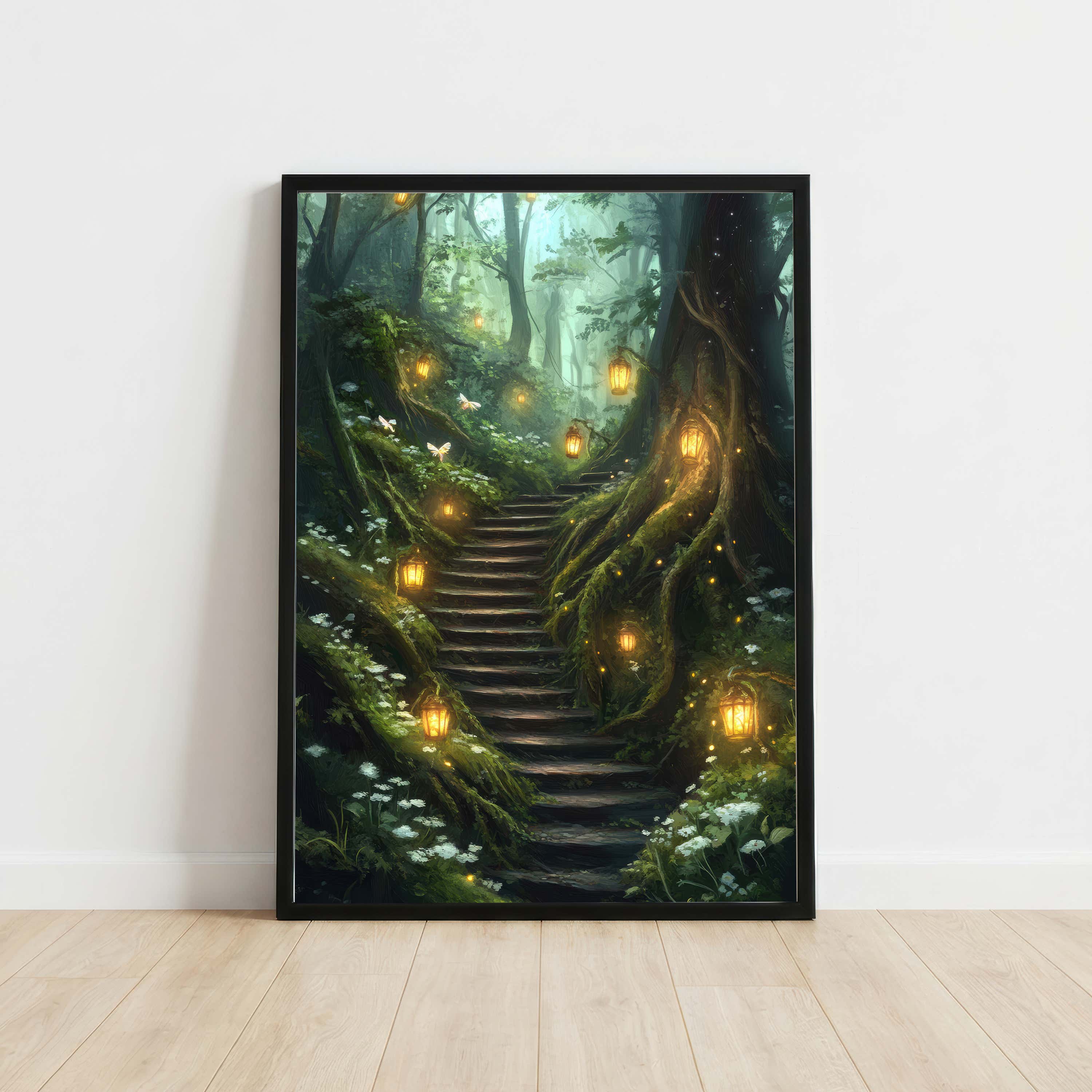 Enchanted Forest Lantern Path Art Print