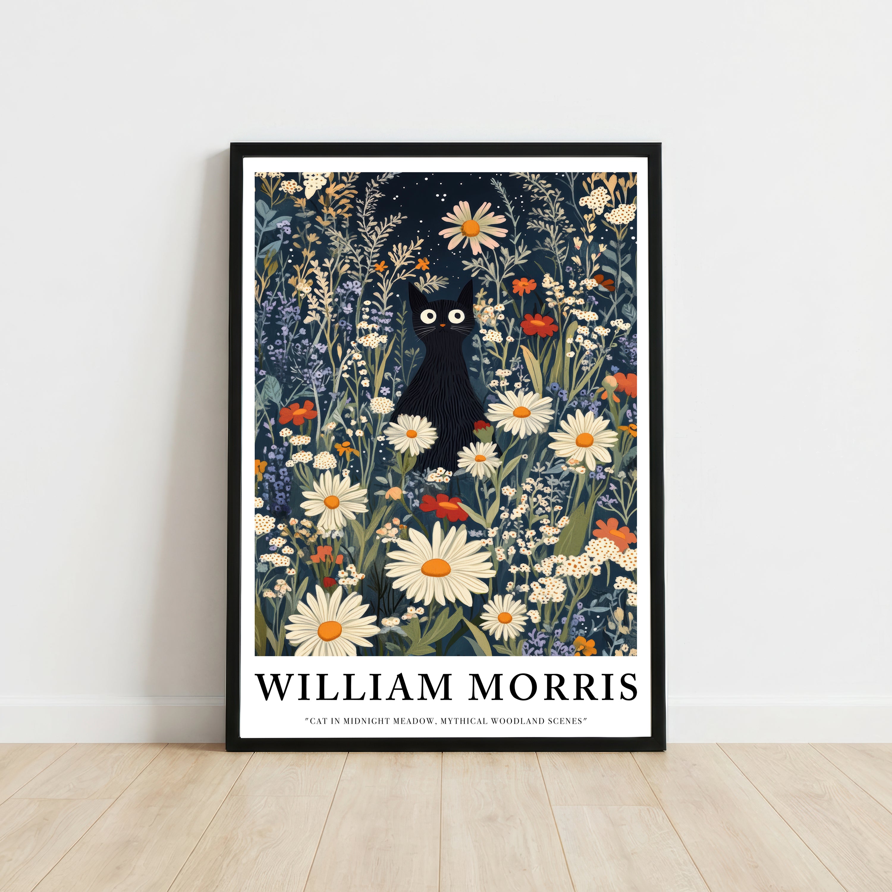 William Morris Inspired Black Cat Art Print