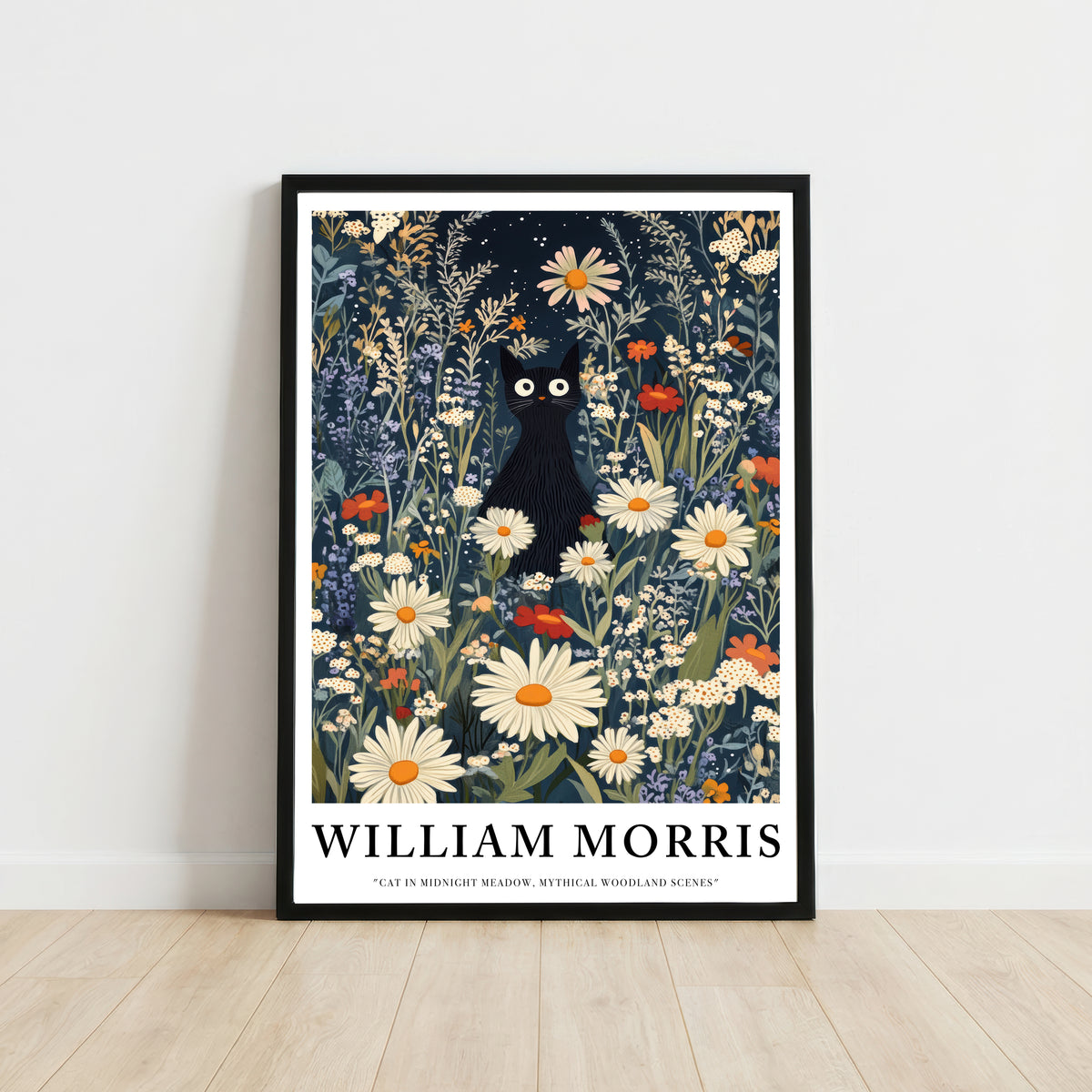William Morris Inspired Black Cat Art Print
