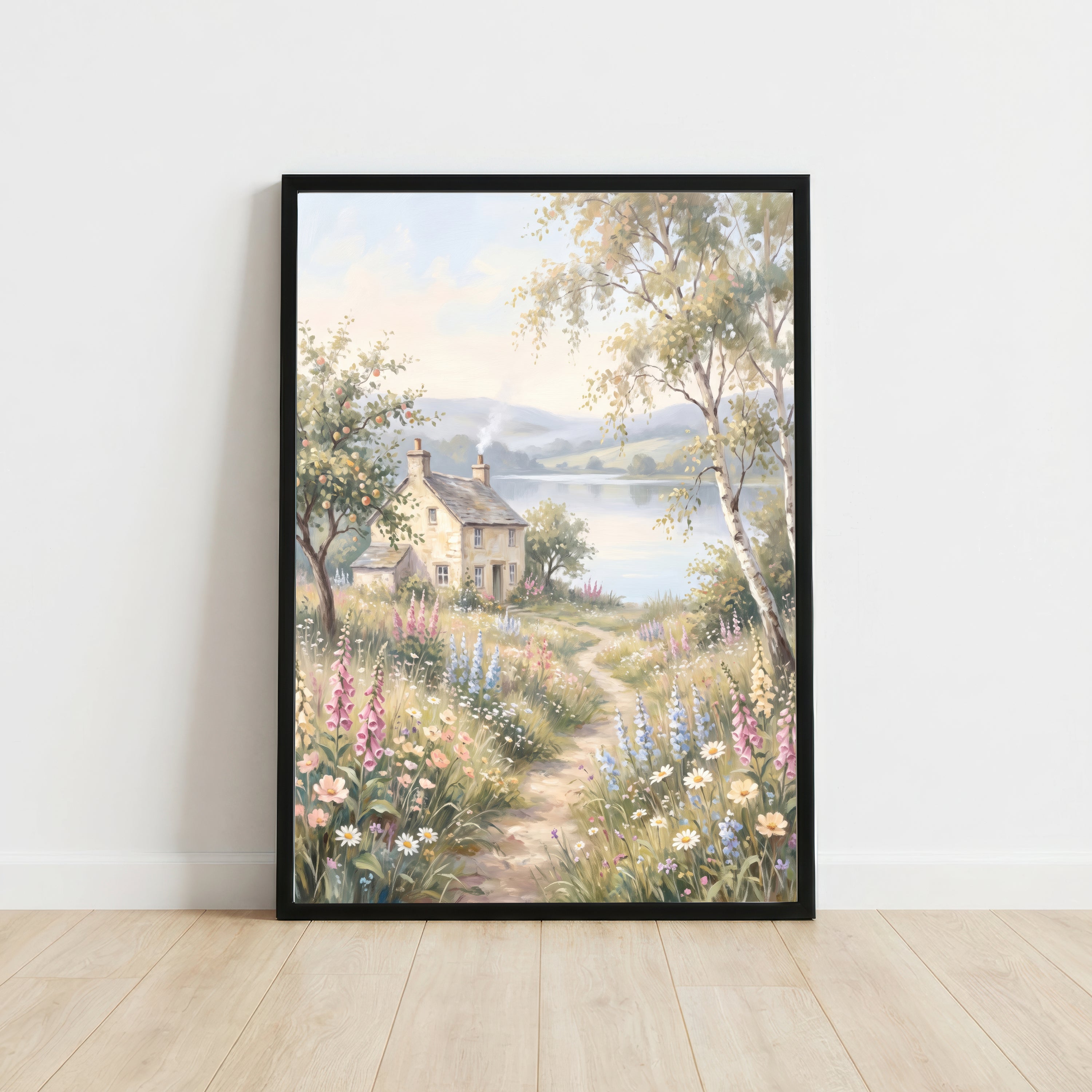 Lakeside Cottage Wildflower Art Print