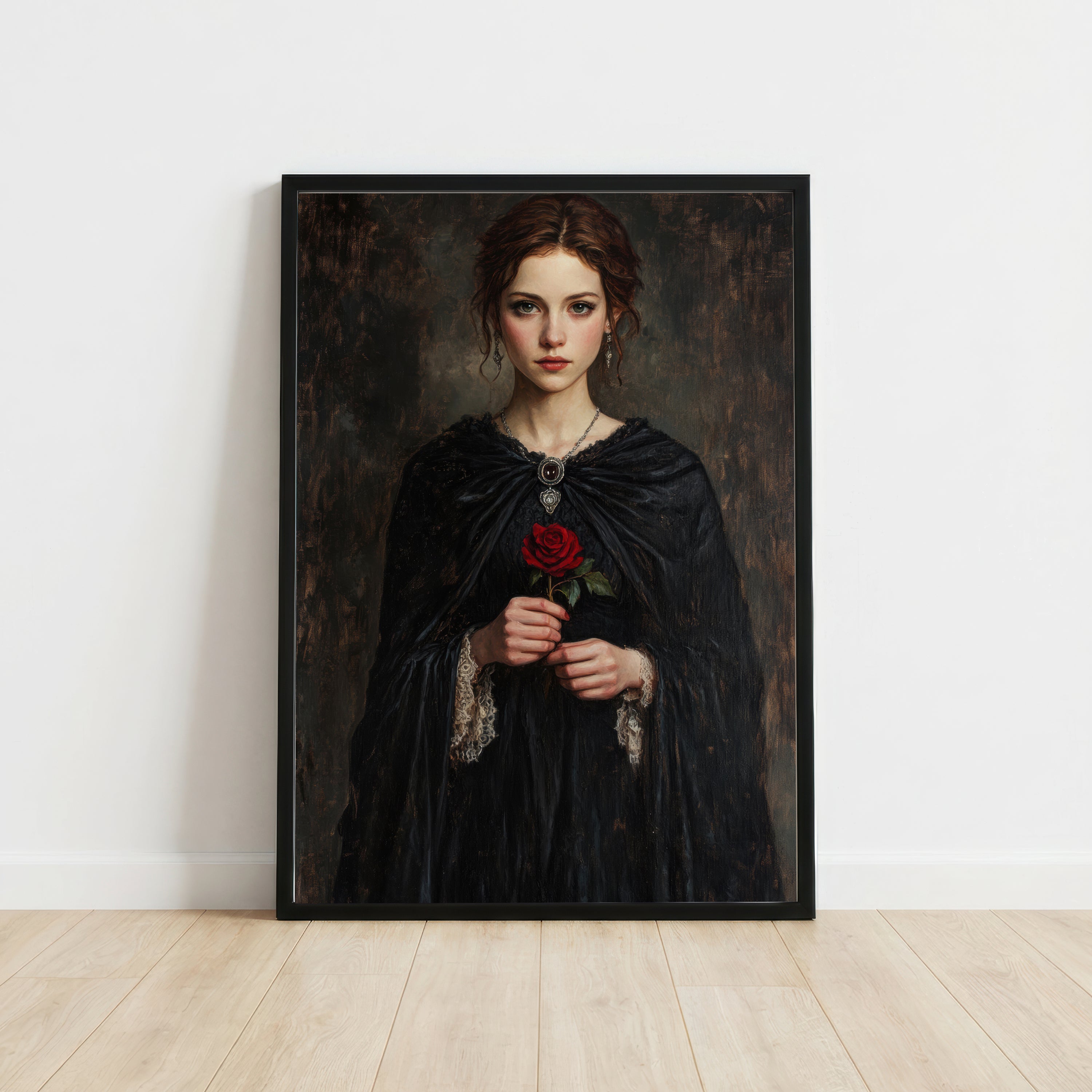 Gothic Woman with Rose Art Print